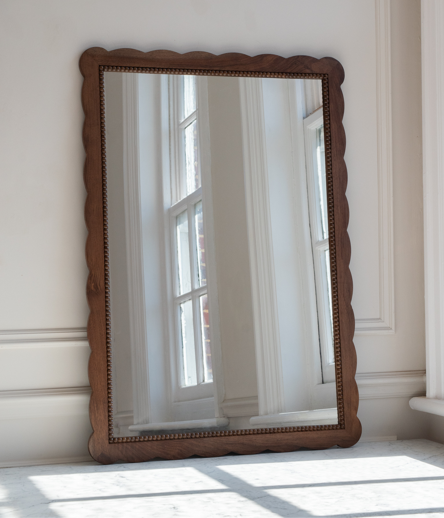 Santiago Scalloped Mirror - Medium Size | Bobbin Trim | English Walnut - Walnut Blend