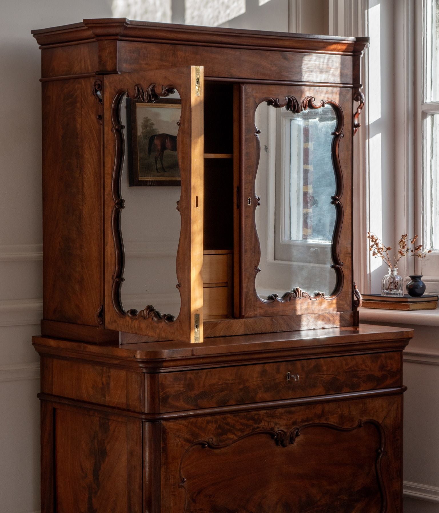 Late-19th Century Dutch Mahogany Secretaire Cabinet