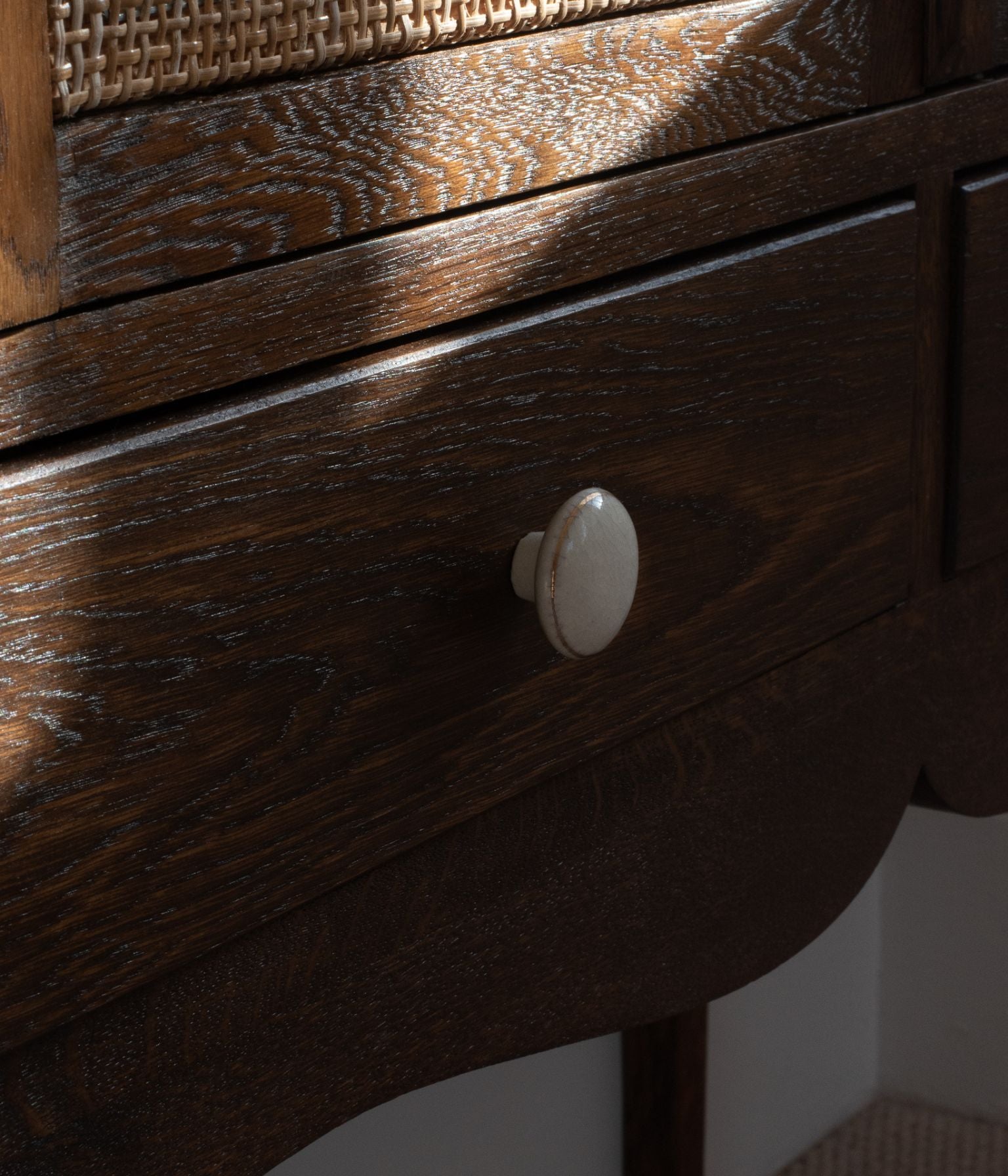 Antique Solid Oak Cabinet In Blend #41 with Hand Woven Cane Doors