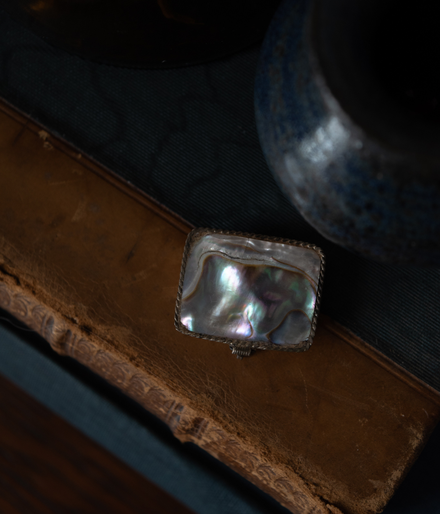 Vintage Abalone and Silver Pill Box