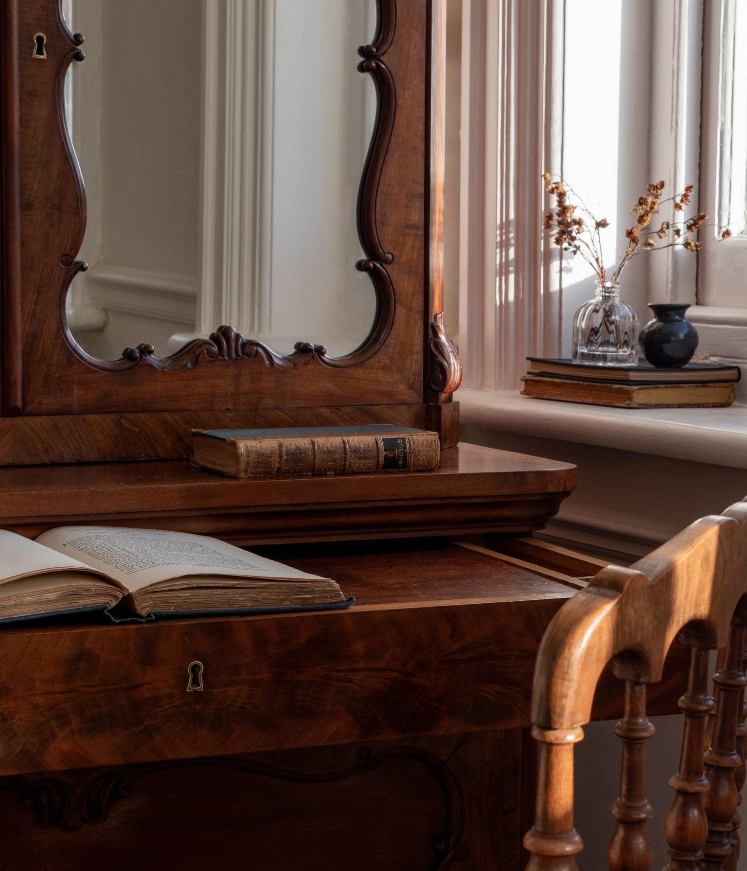 Late-19th Century Dutch Mahogany Secretaire Cabinet