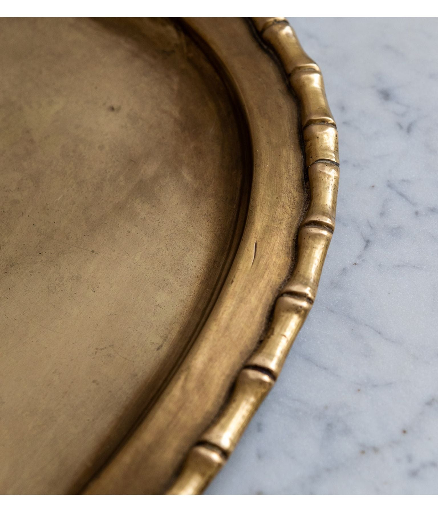 Mid-20th-Century Cast Brass Oval Tray with Bamboo-Moulded Rim