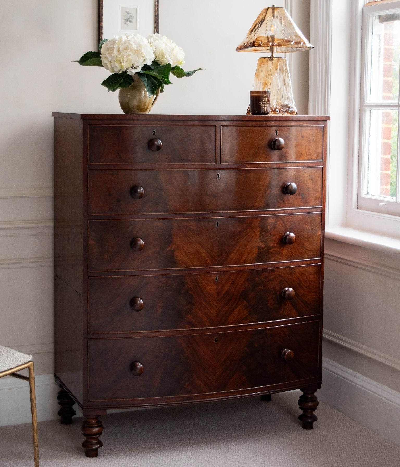 Victorian Flame Mahogany Bowfront Chest of Drawers
