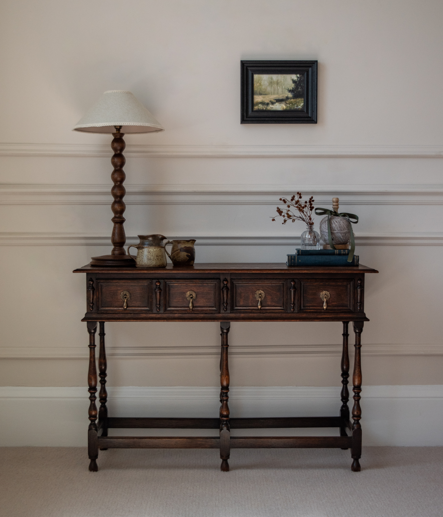 Vintage Jacobean Revival Oak Hall Table
