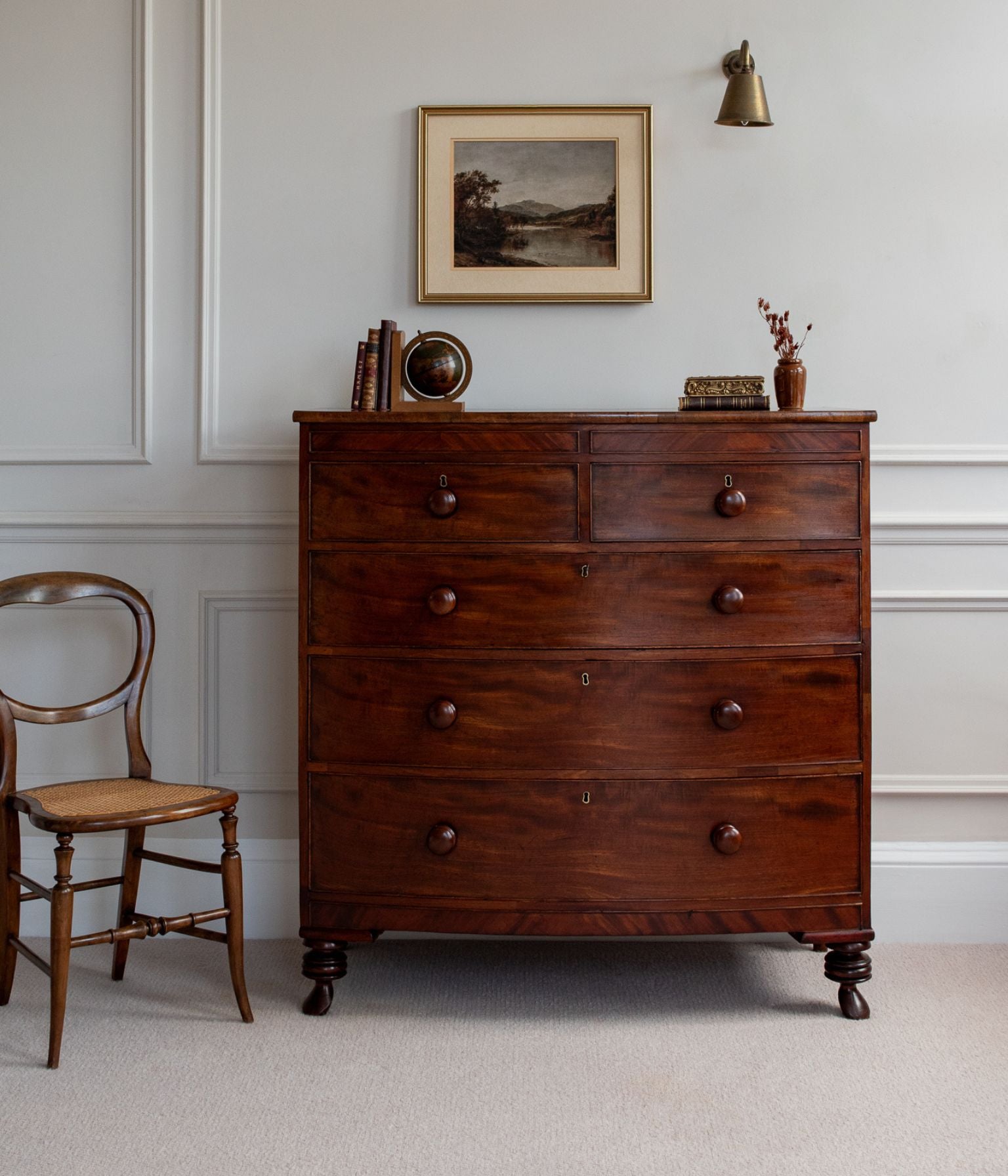 Georgian Mahogany Bow-Front Chest of Drawers with Original Knobs