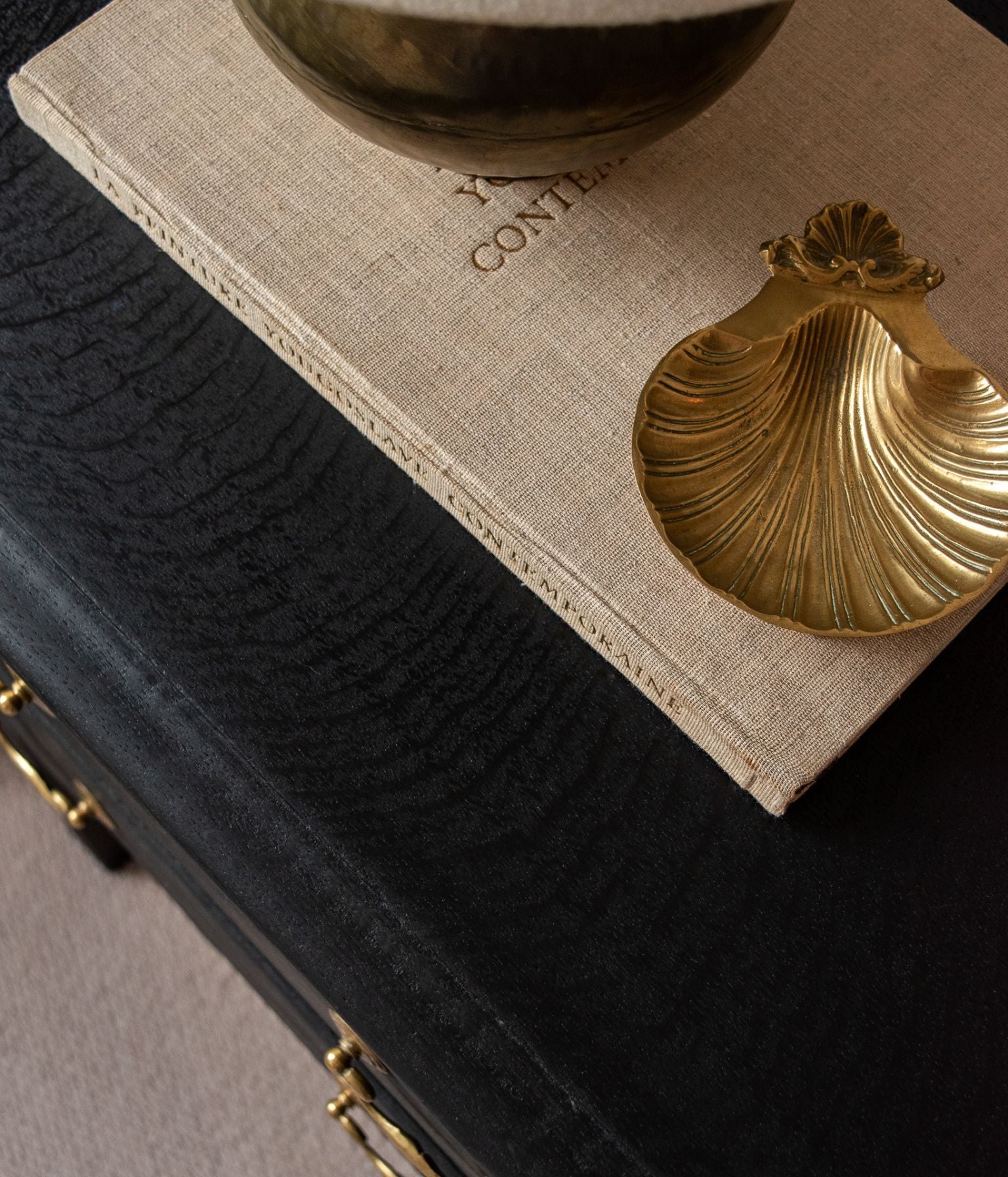 Antique Solid Oak Scalloped Credenza, Ebonised