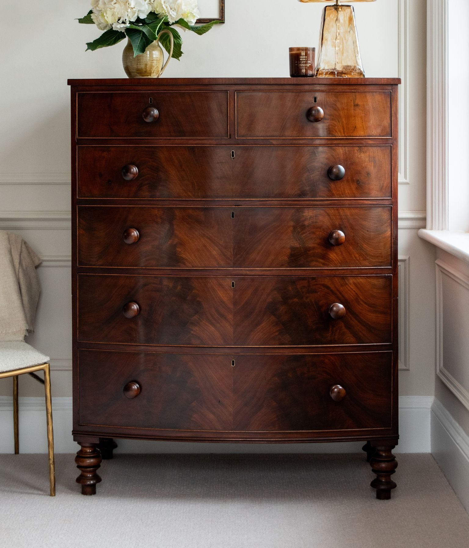 Victorian Flame Mahogany Bowfront Chest of Drawers