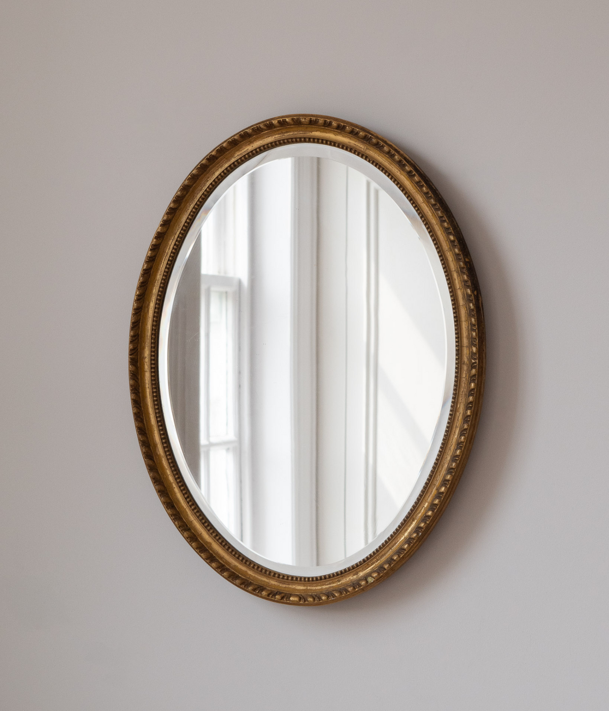 Original Late 19th Century Oval Giltwood Mirror with Bevelled Glass