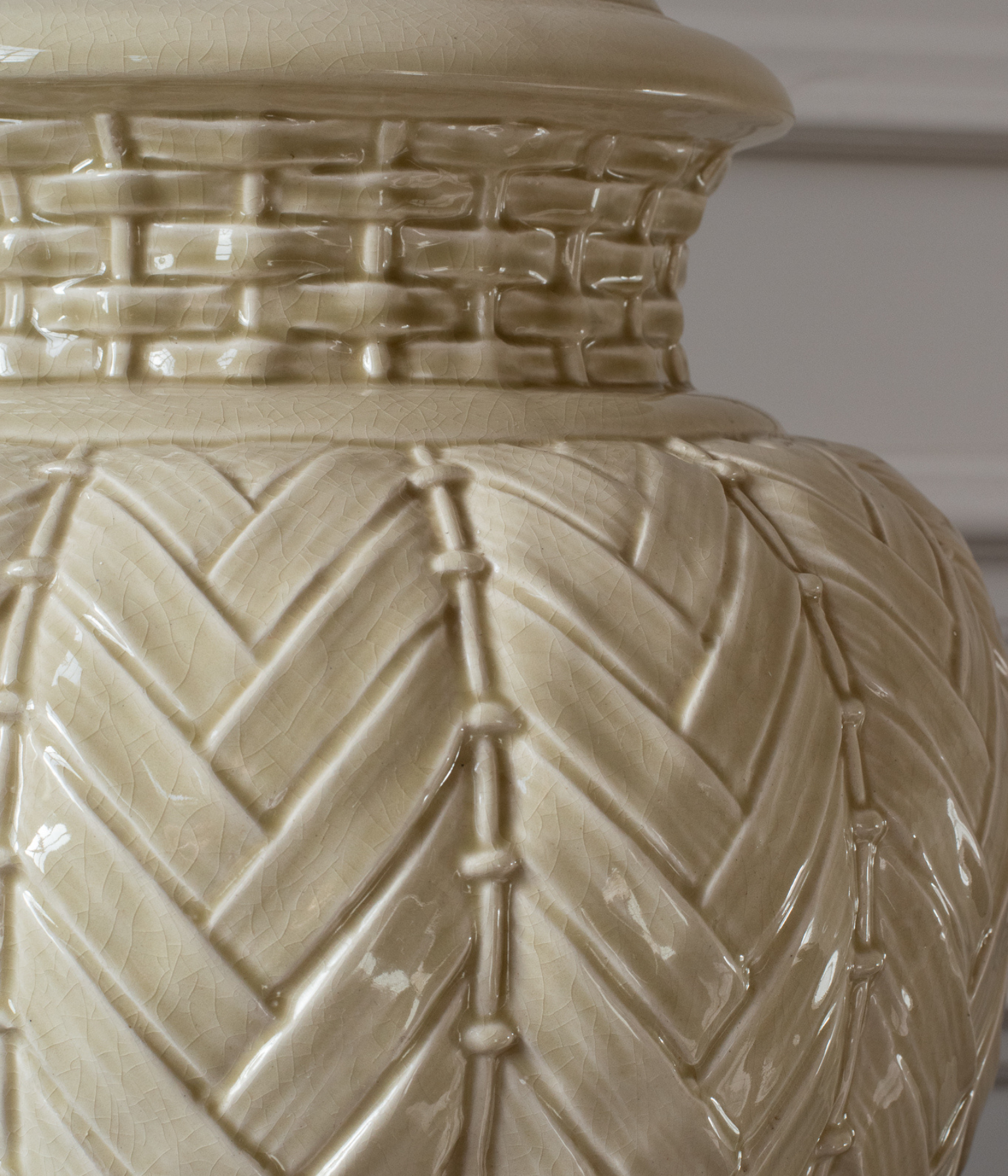 Vintage Pale Mint Ceramic Basketweave Ginger Jar Table Lamp
