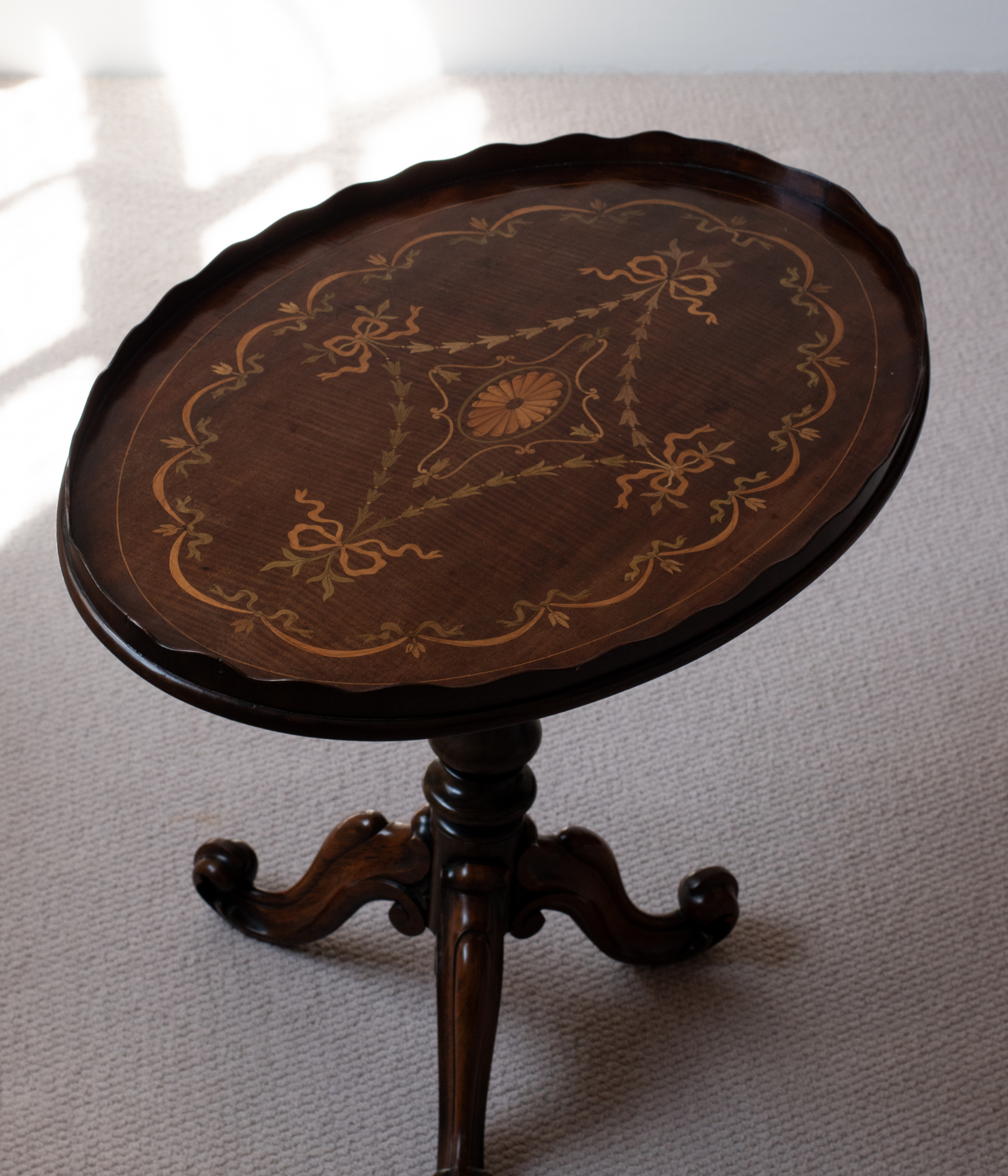 Edwardian Mahogany Marquetry Tray-Top Table
