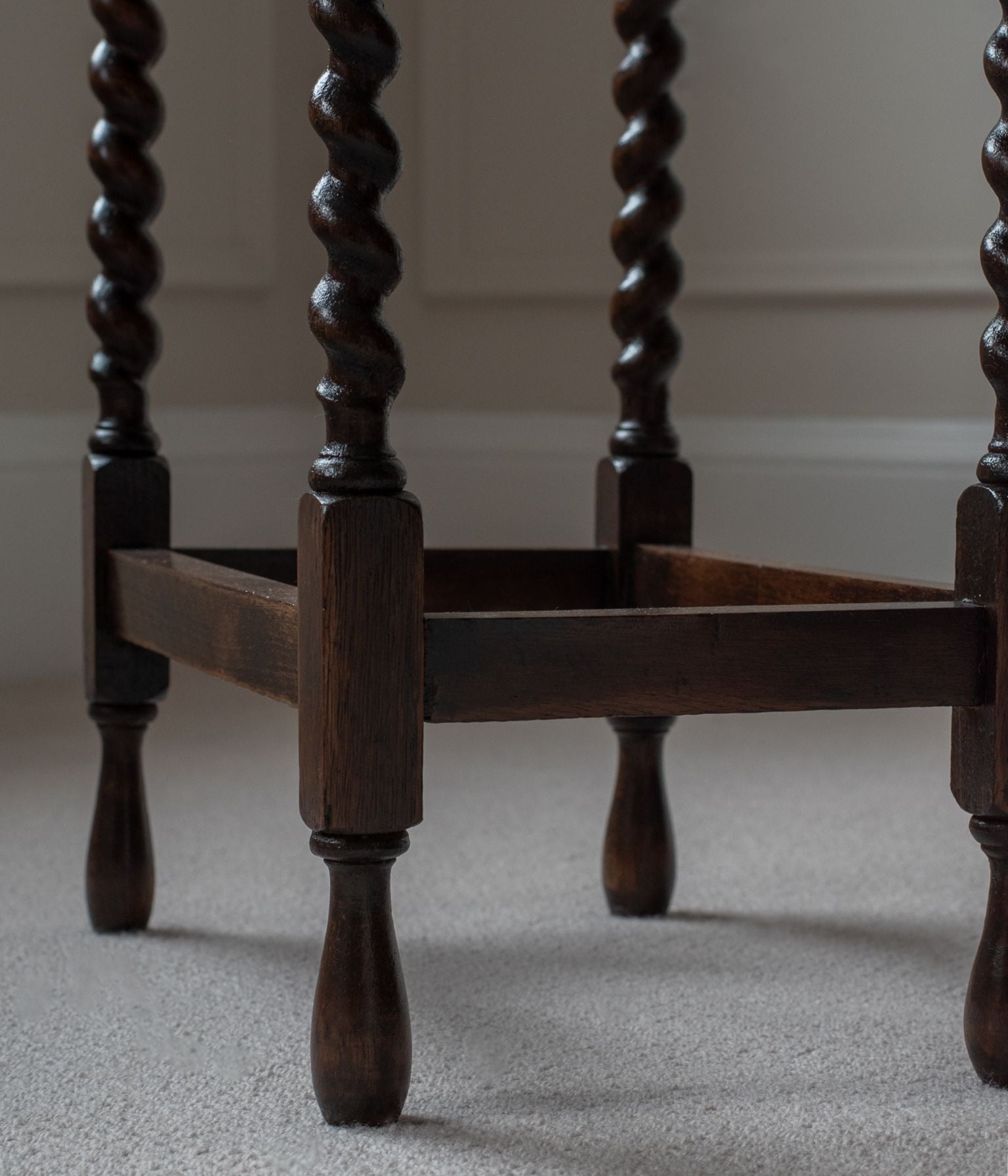 Antique Oak Barley Twist Side Table with a Scalloped Oval Top