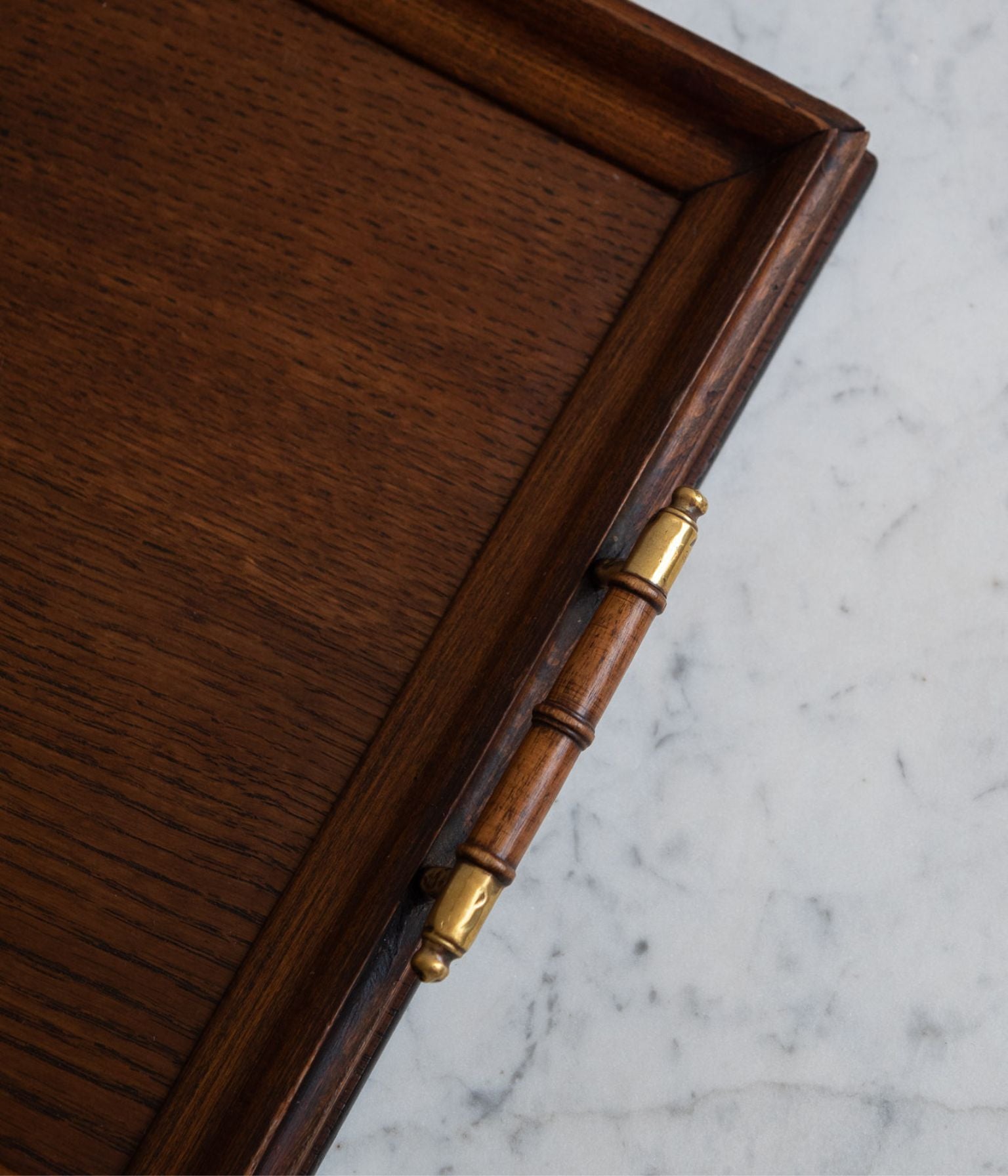 Late Victorian Arts & Crafts Oak Tray with Moulded Beech Edge and Turned Handles