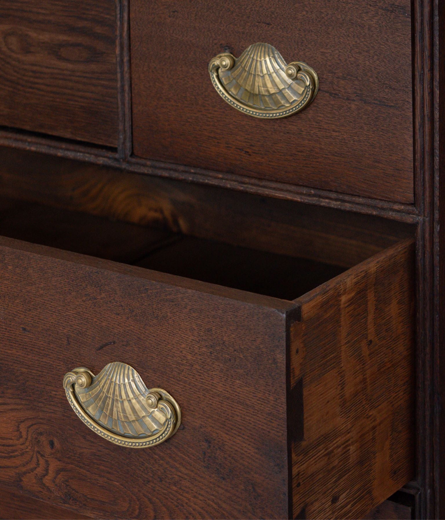 Victorian Oak Chest of Drawers with Brass Shell Pulls
