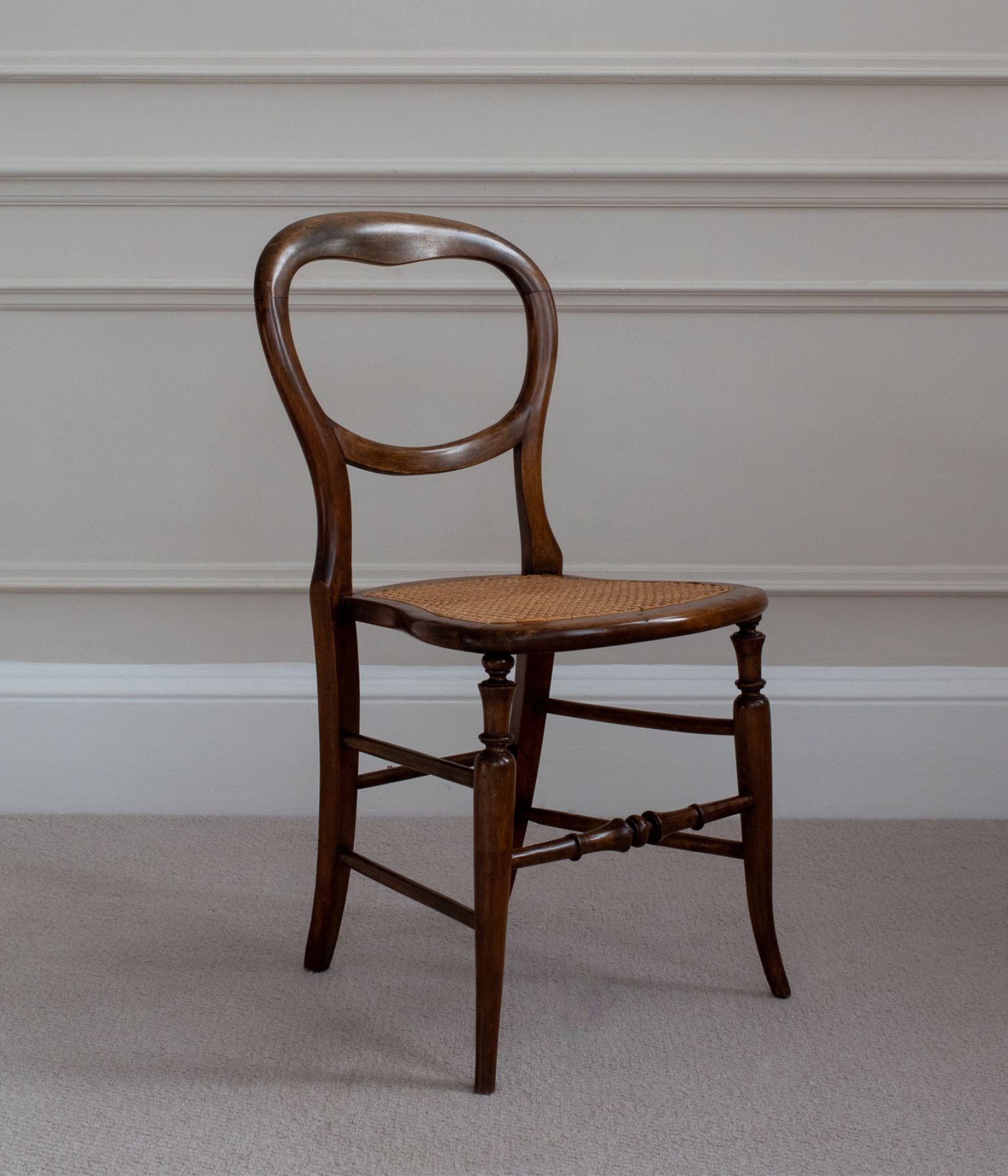 Victorian Balloon Back Chair in Solid Mahogany with Original Cane Seat