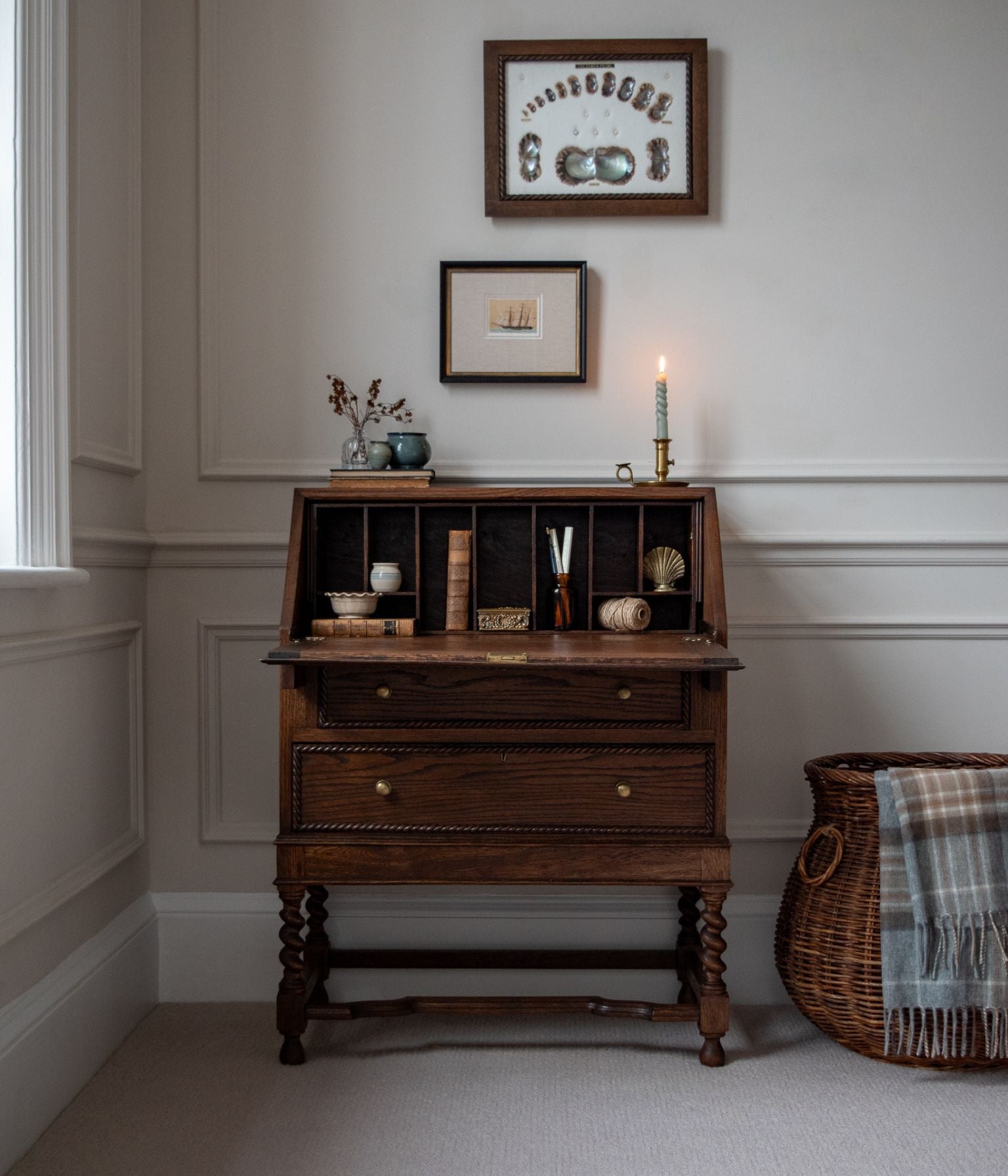 Antique Solid Oak Bureau With Rope Trim In Blend #41
