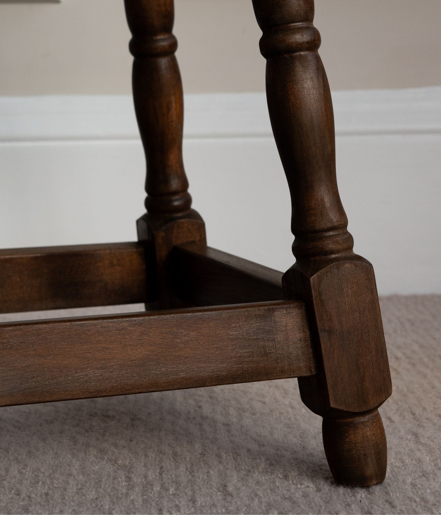 20th Century Beech Rush Seated Stool with Turned Legs