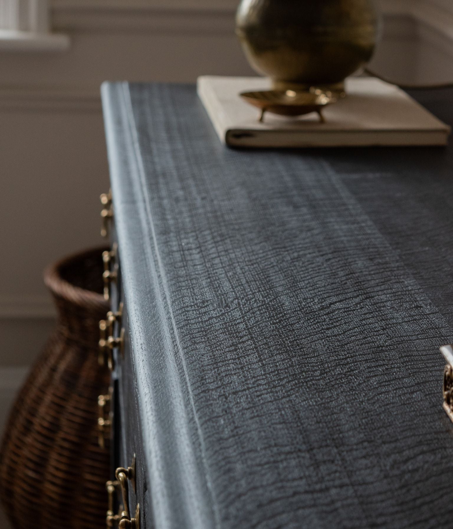 Antique Solid Oak Scalloped Credenza, Ebonised