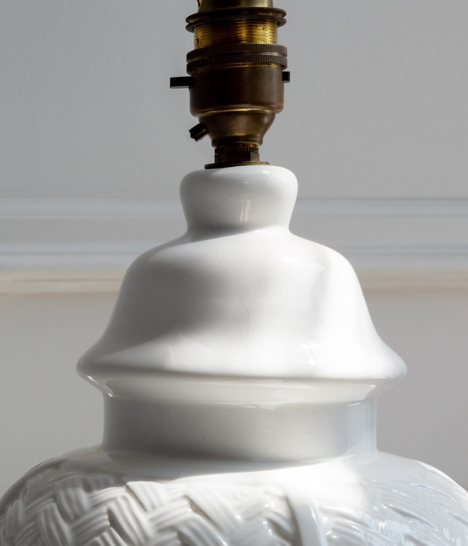 Vintage White Glazed Vase with Raised Woven Detailing