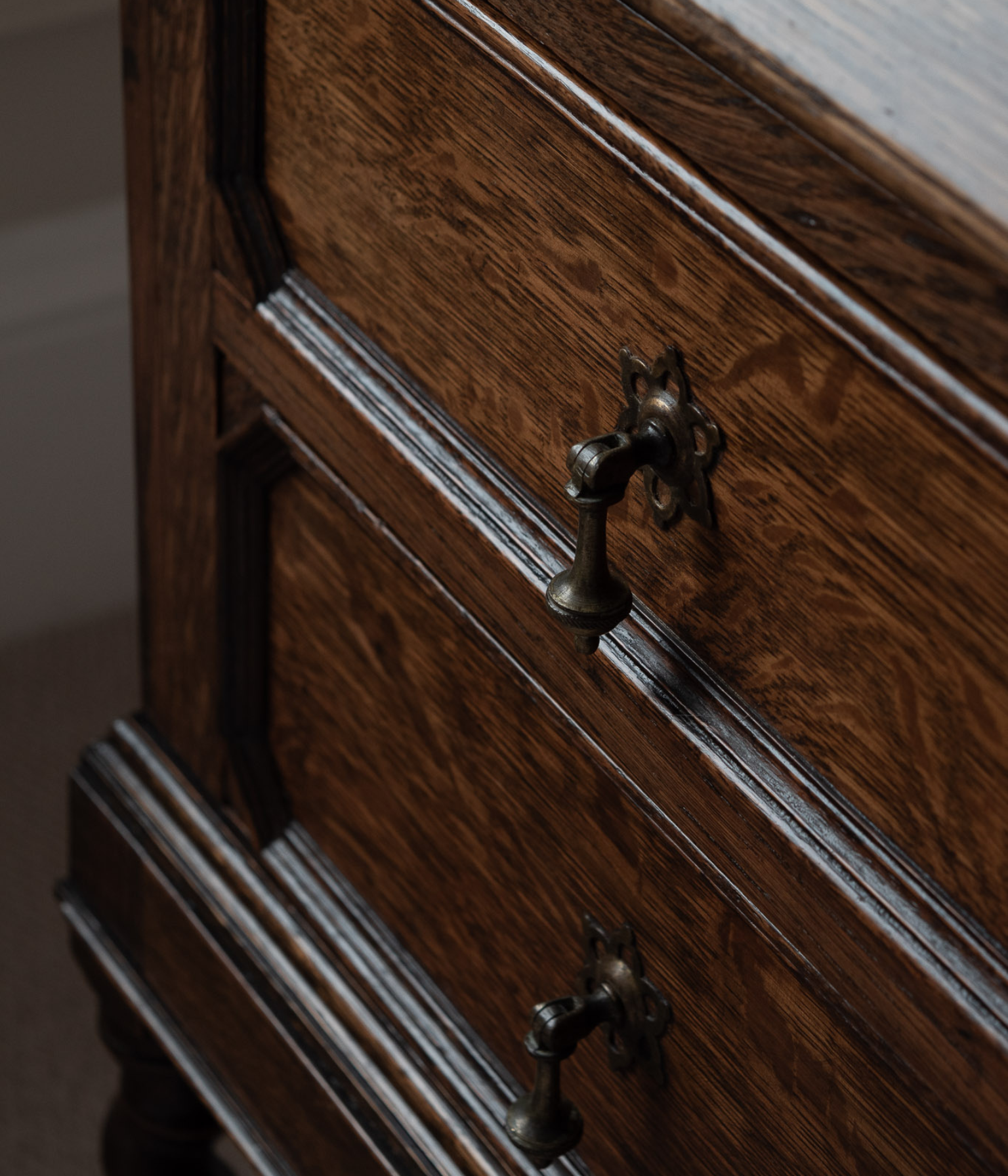 Antique Solid Oak Bureau Bookcase With Glazed Doors