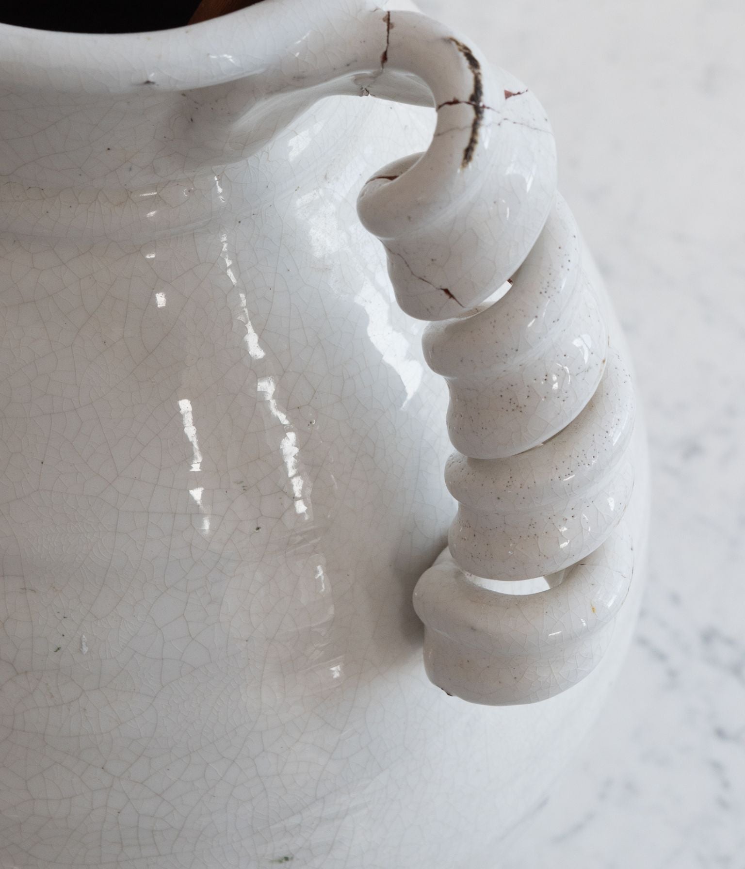 Vintage White Craquelure Ceramic Jar with Coiled Handles