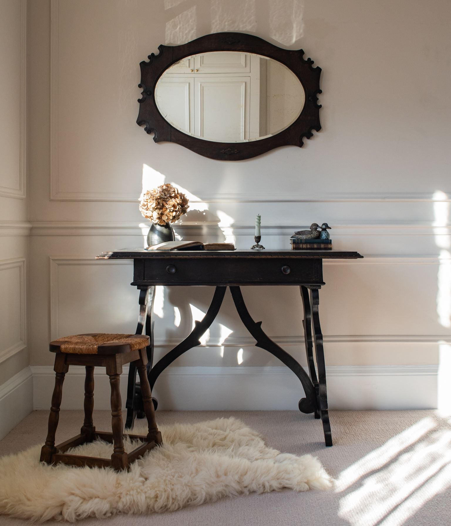 Spanish Ebonised Writing Table with Drawer, Early 20th Century