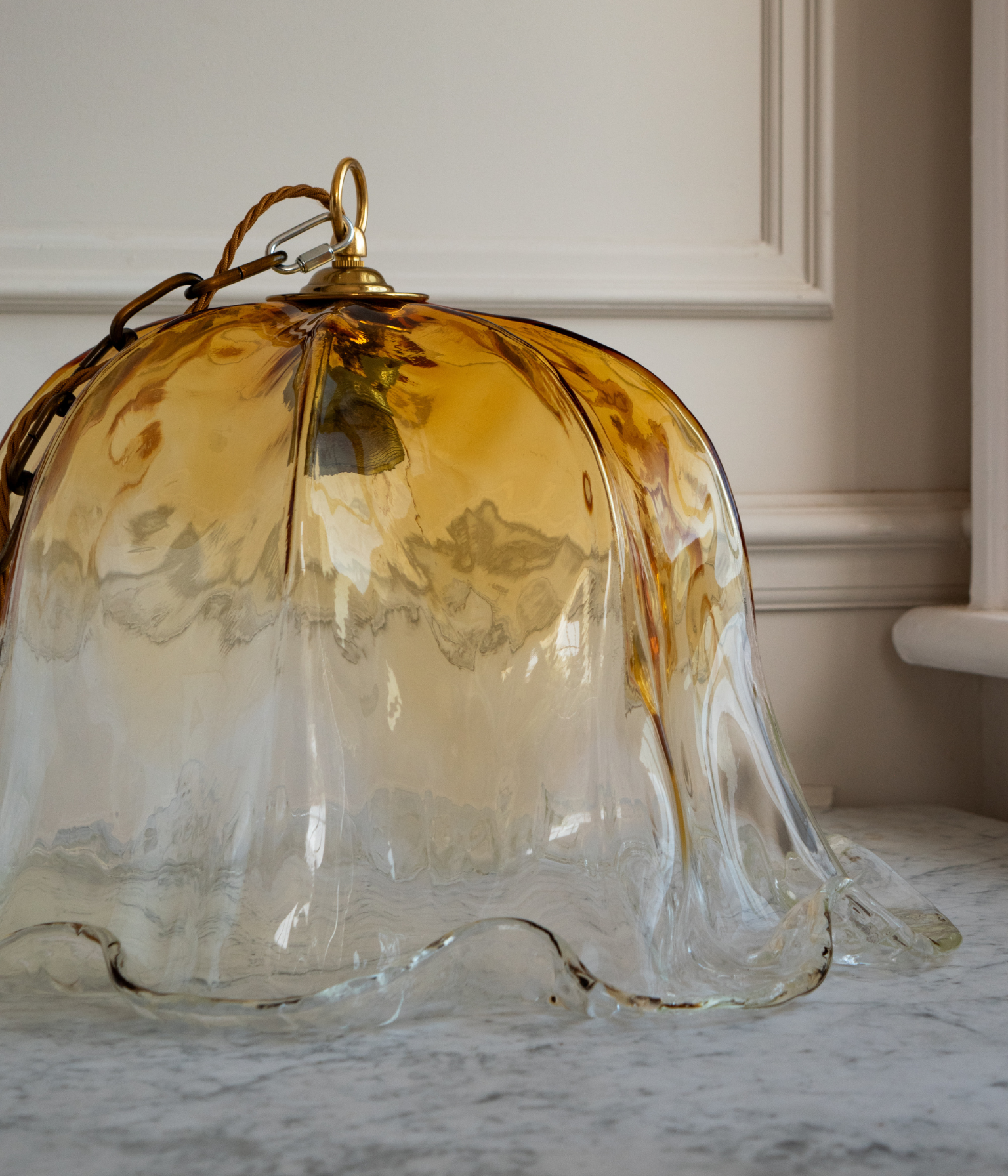 Vintage La Murrina Amber Murano Glass Pendant Light
