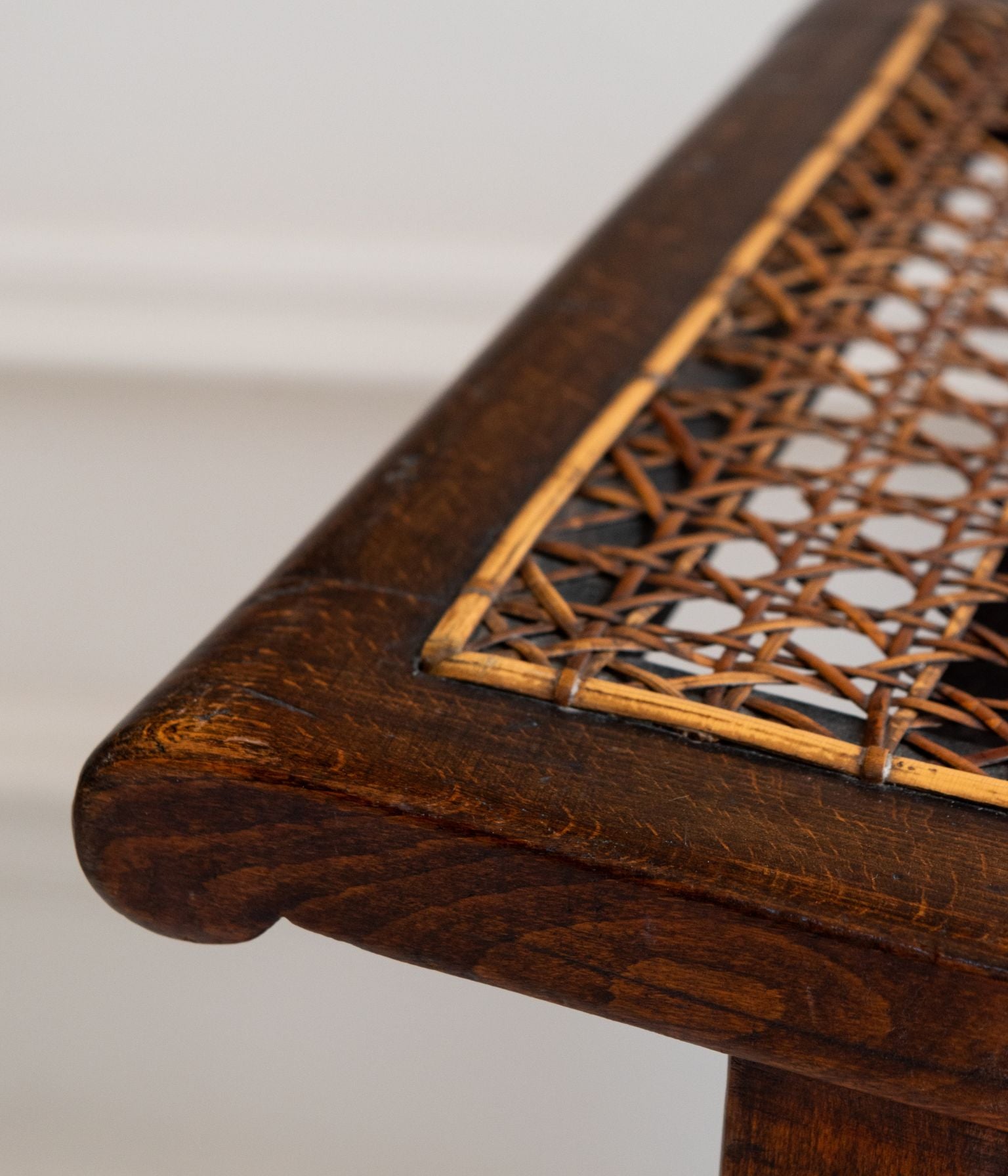 Antique Oak Bobbin Turned Footstool with a Hand Caned Seat