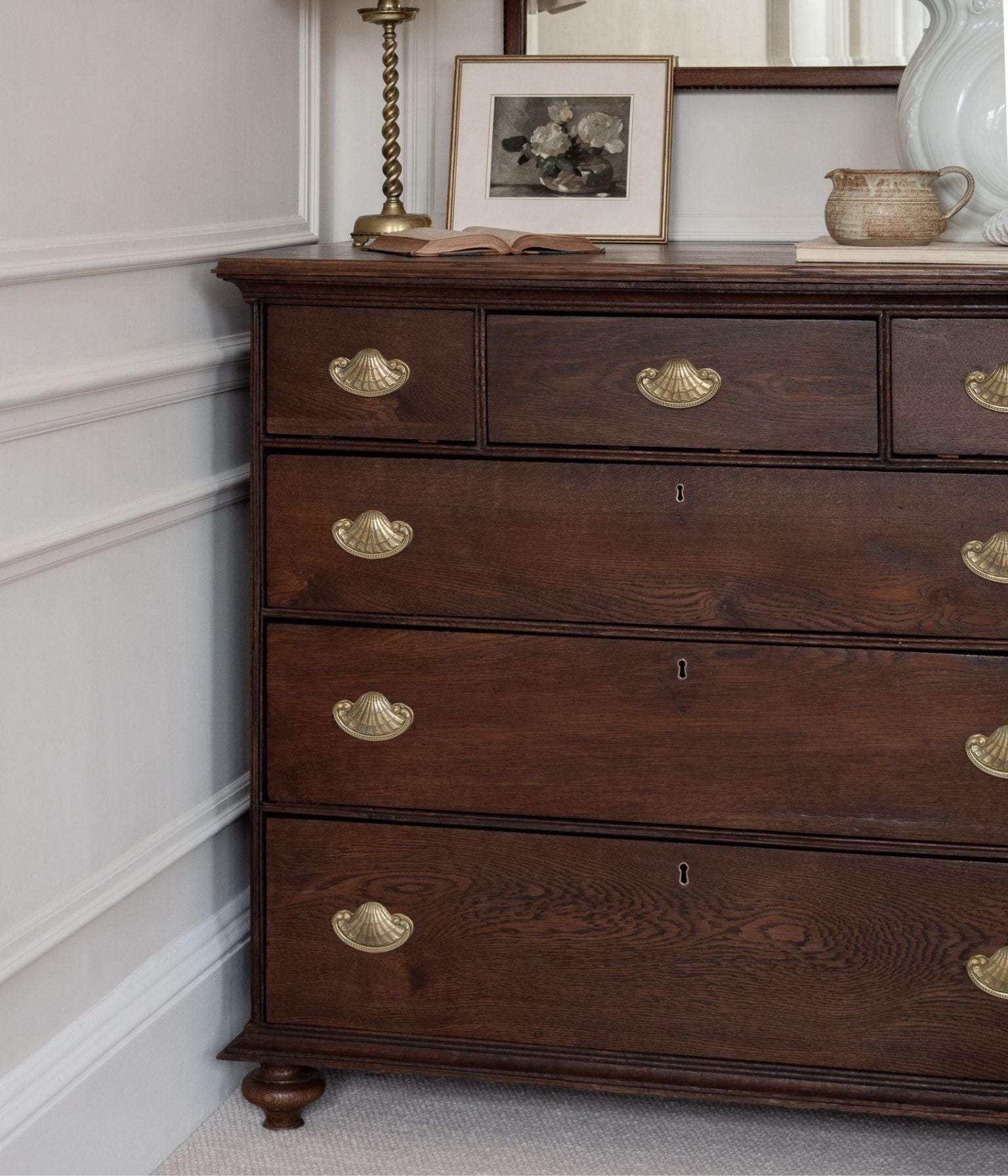 Victorian Oak Chest of Drawers with Brass Shell Pulls
