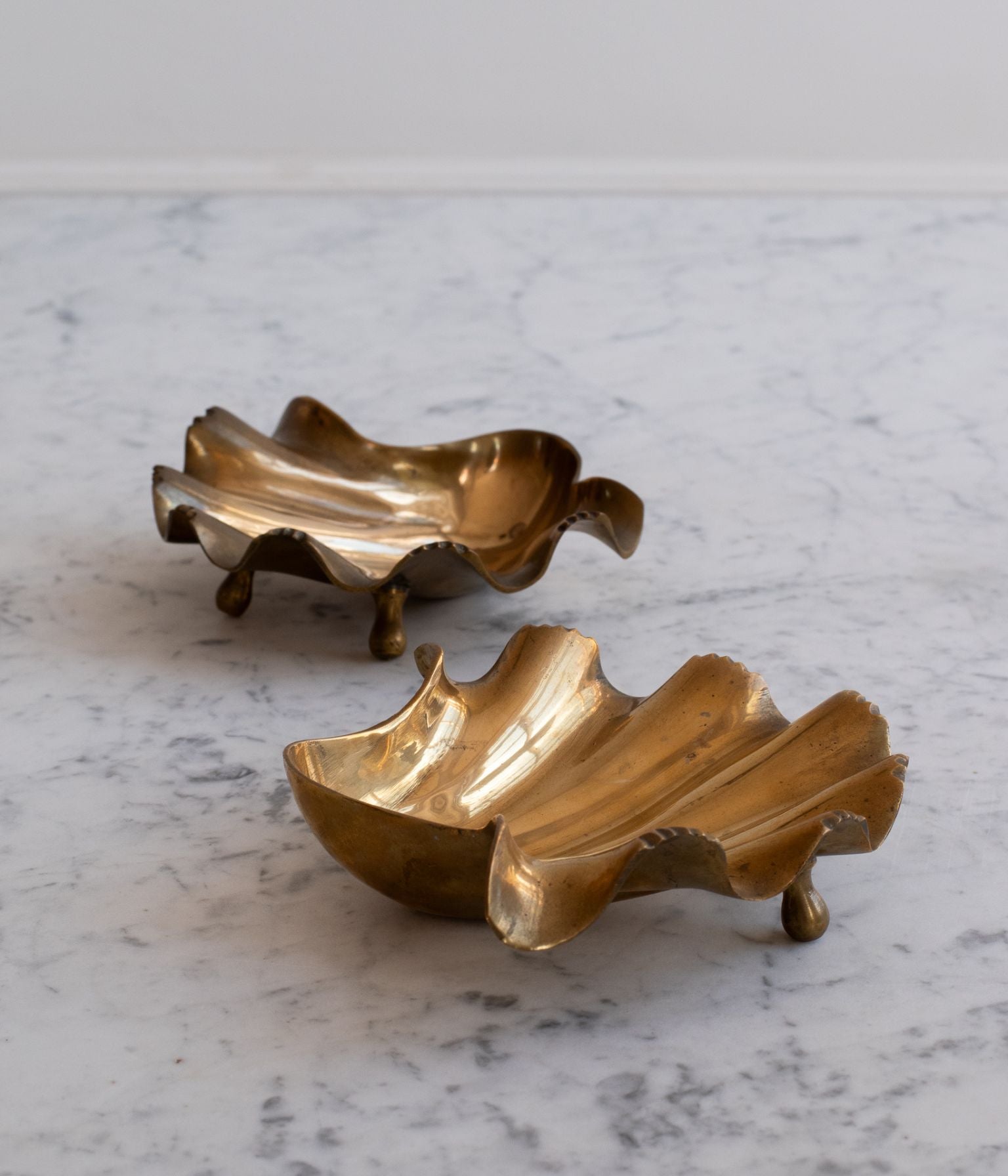 Pair of Vintage Brass Shell Dishes