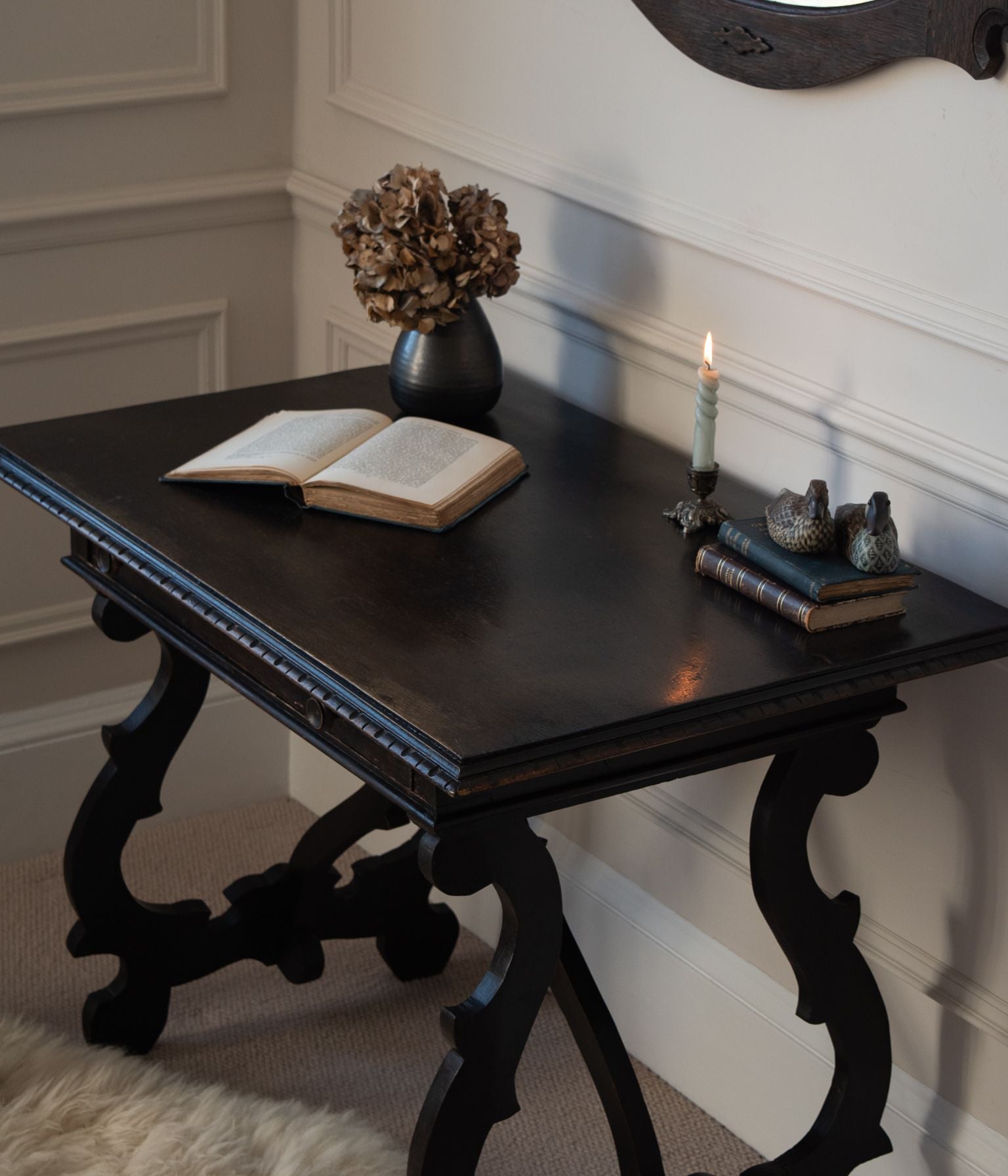 Spanish Ebonised Writing Table with Drawer, Early 20th Century