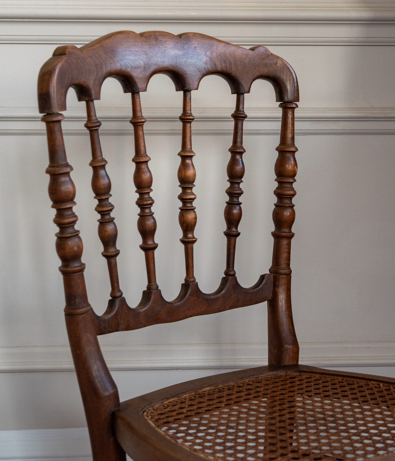 Late 19th-Century English Beech Side Chair with Caned Seat
