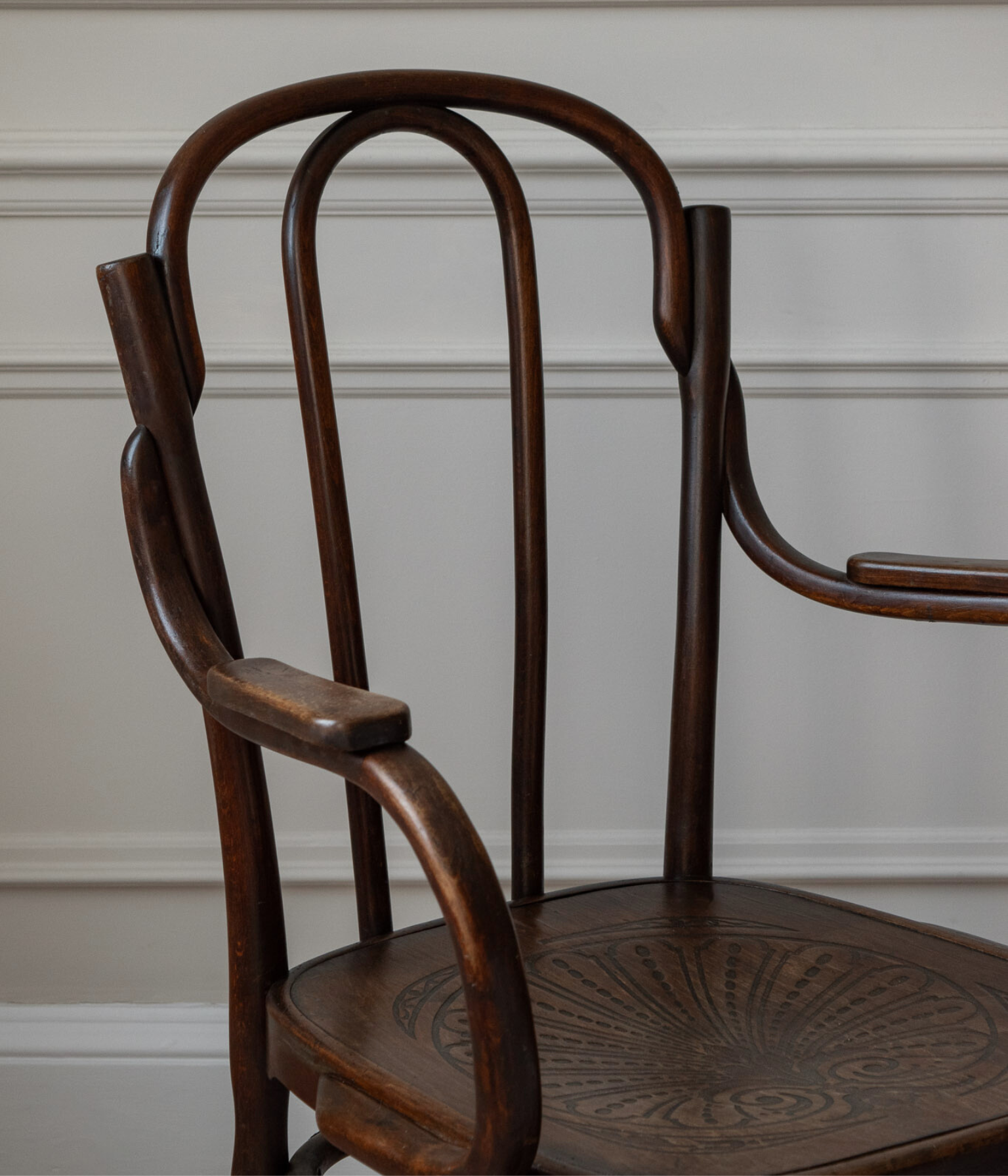Early 20th-Century J. & J. Kohn Armchair with Embossed Shell Seat
