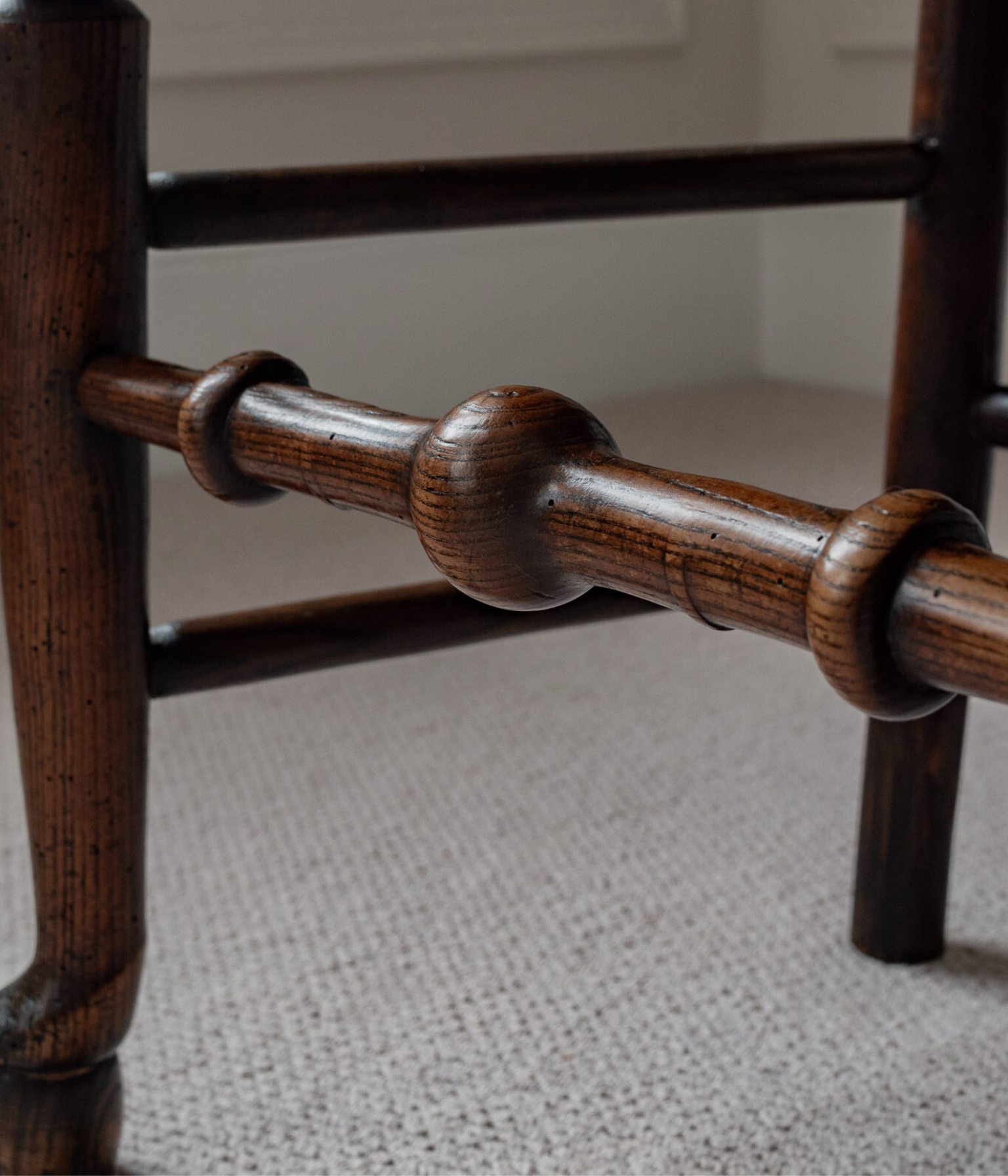 19th-Century Rush-Seated Spindle-Back Chair in Oak