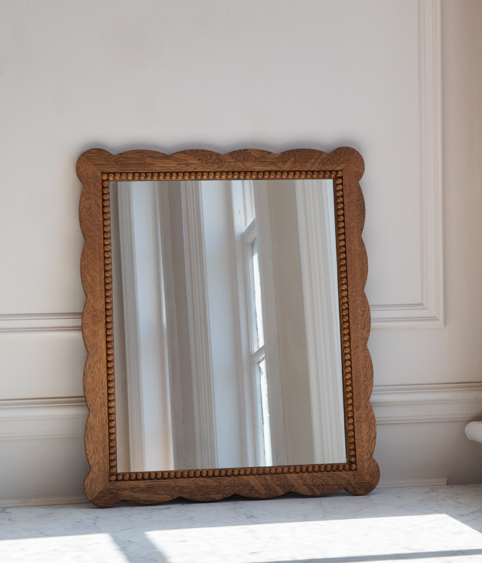 Santiago Scalloped Mirror - Small Size | Bobbin Trim | English Oak - Blend #21
