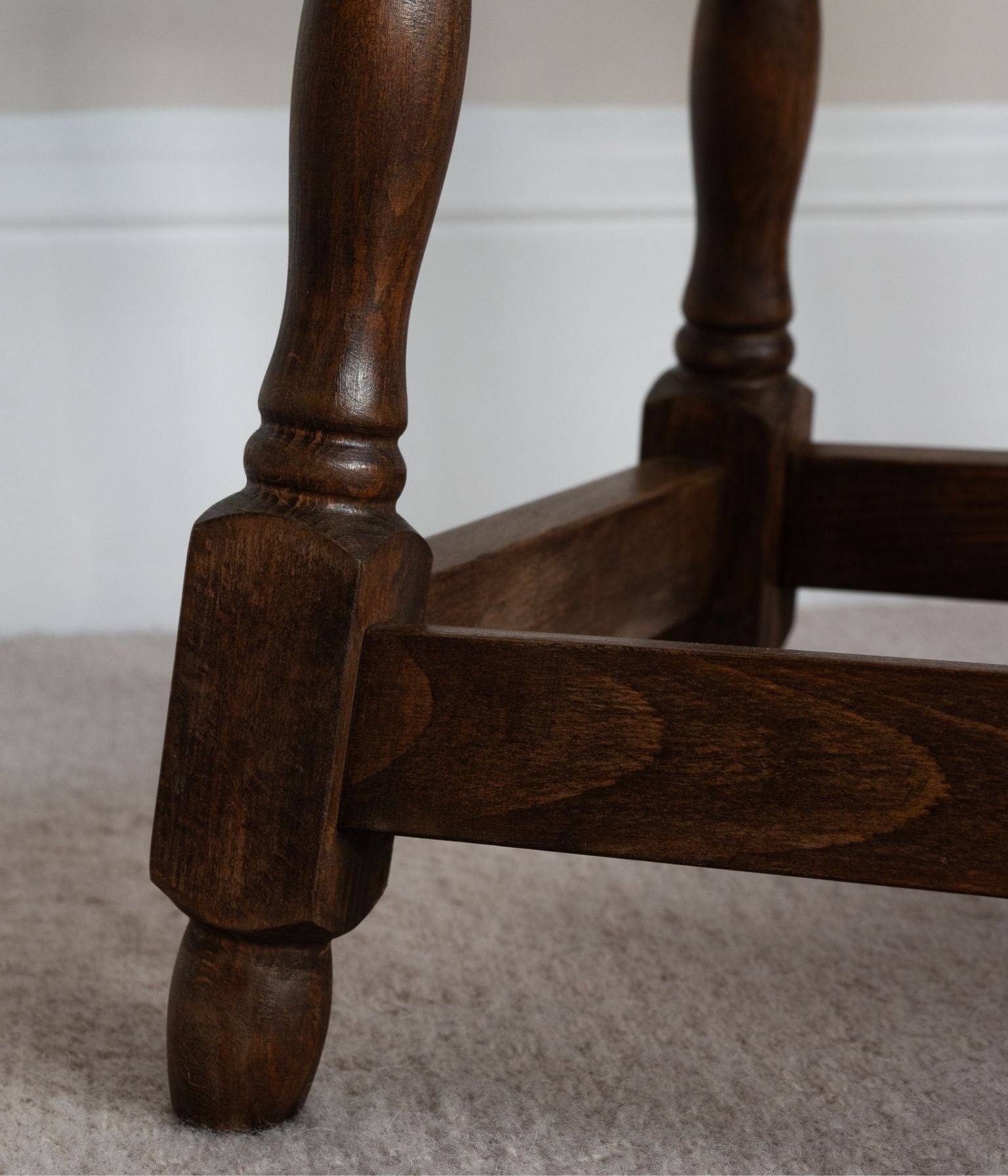20th Century Beech Rush Seated Stool with Turned Legs