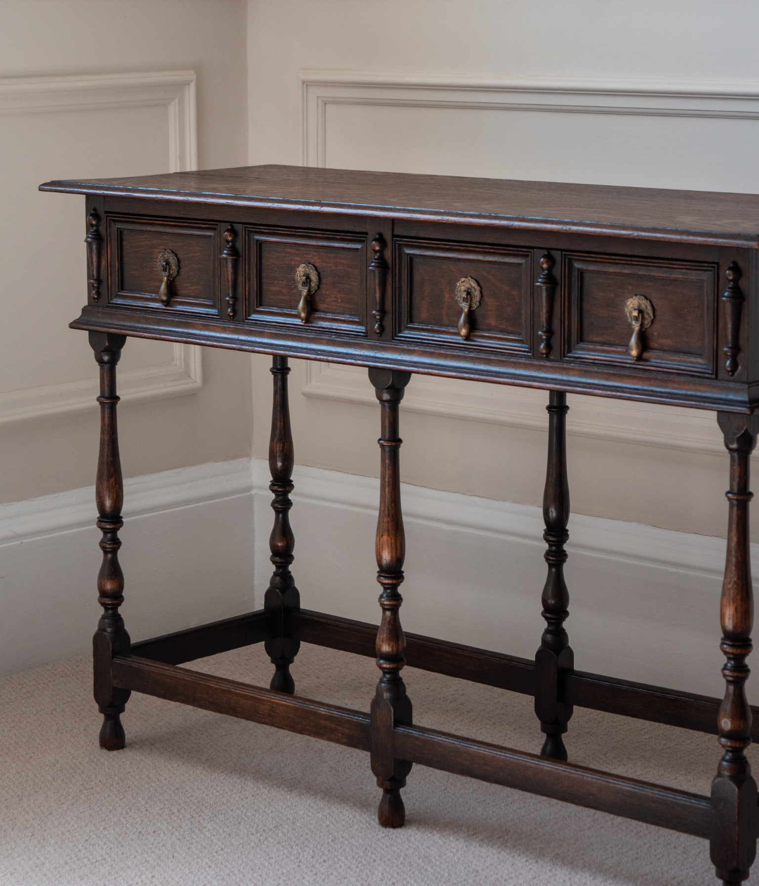 Vintage Jacobean Revival Oak Hall Table