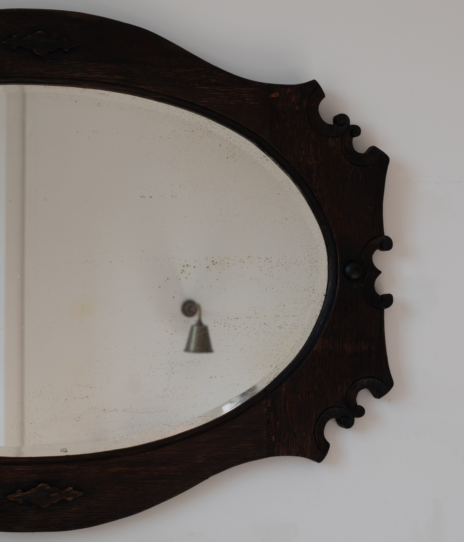 Antique Hand Carved Oak Oval Wall Mirror