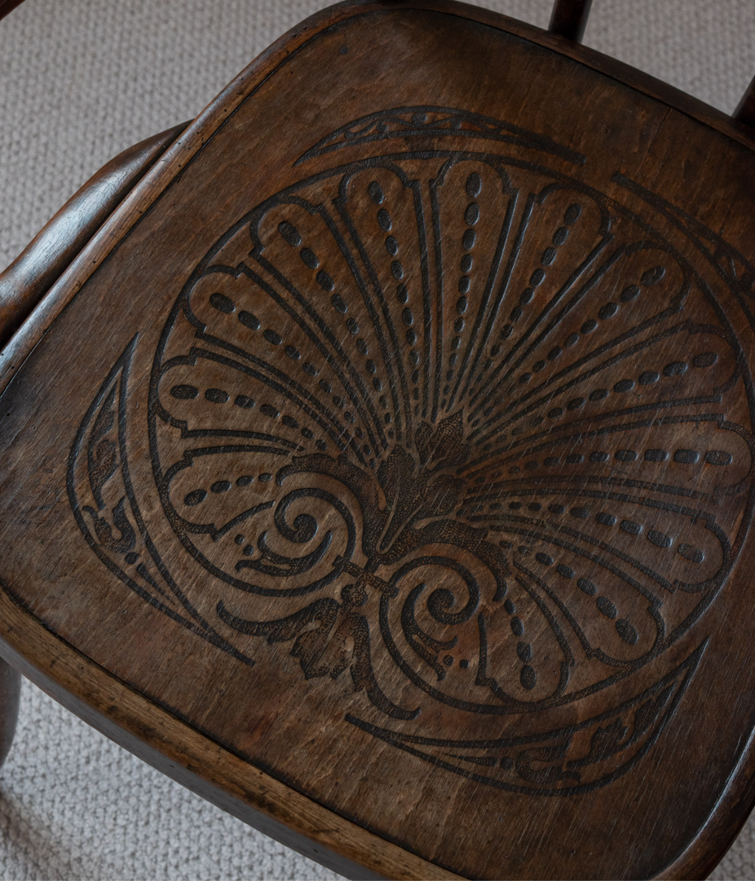 Early 20th-Century J. & J. Kohn Armchair with Embossed Shell Seat