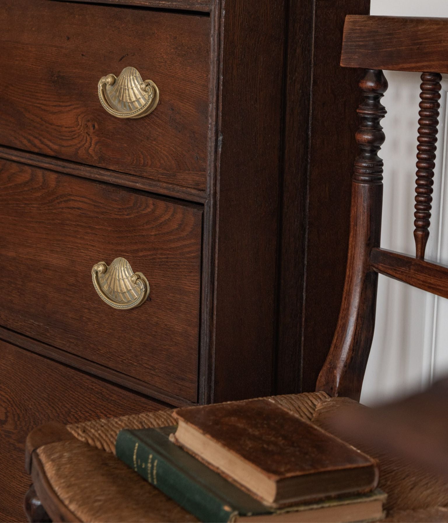 Victorian Oak Chest of Drawers with Brass Shell Pulls
