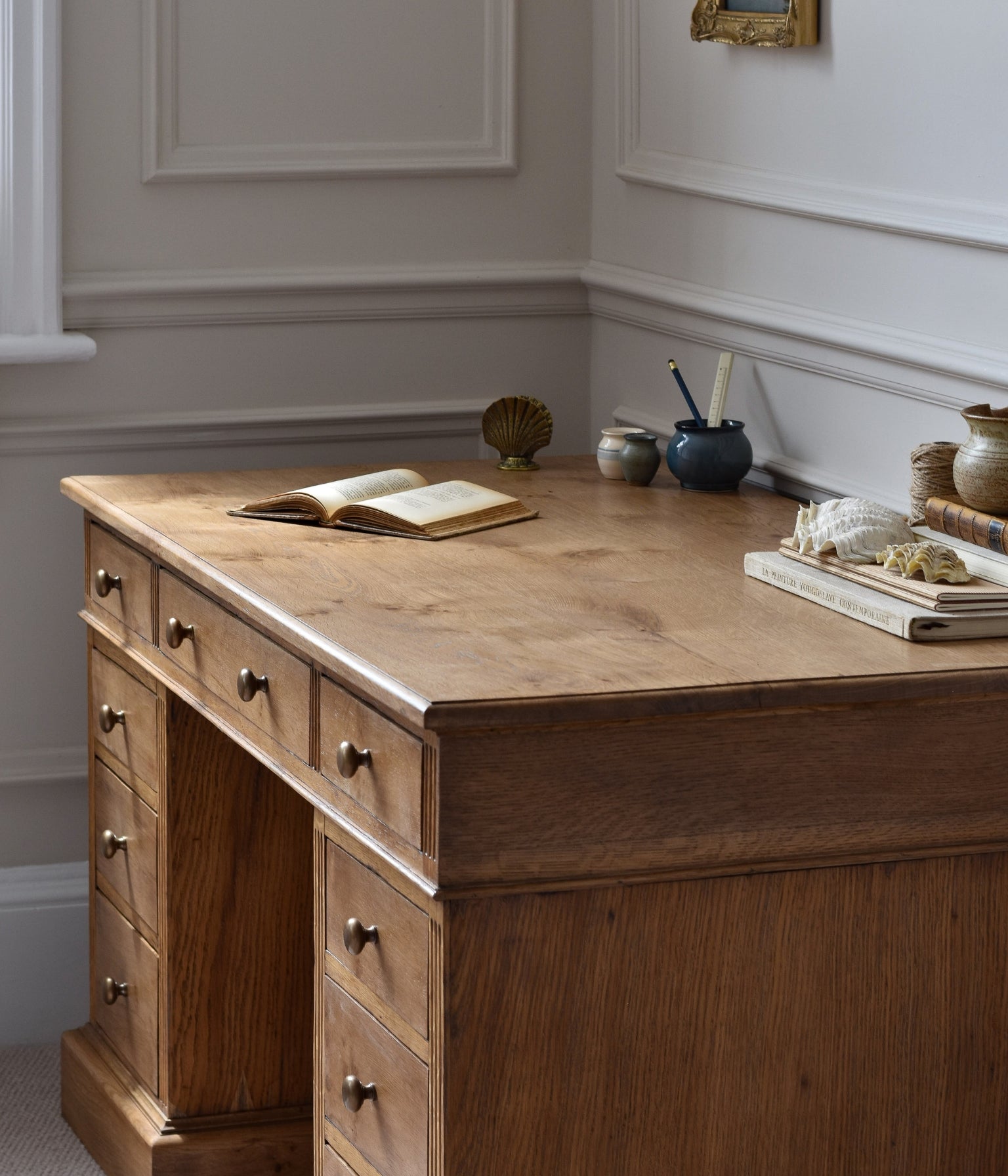 Antique Solid Oak Pedestal Desk In Blend #11