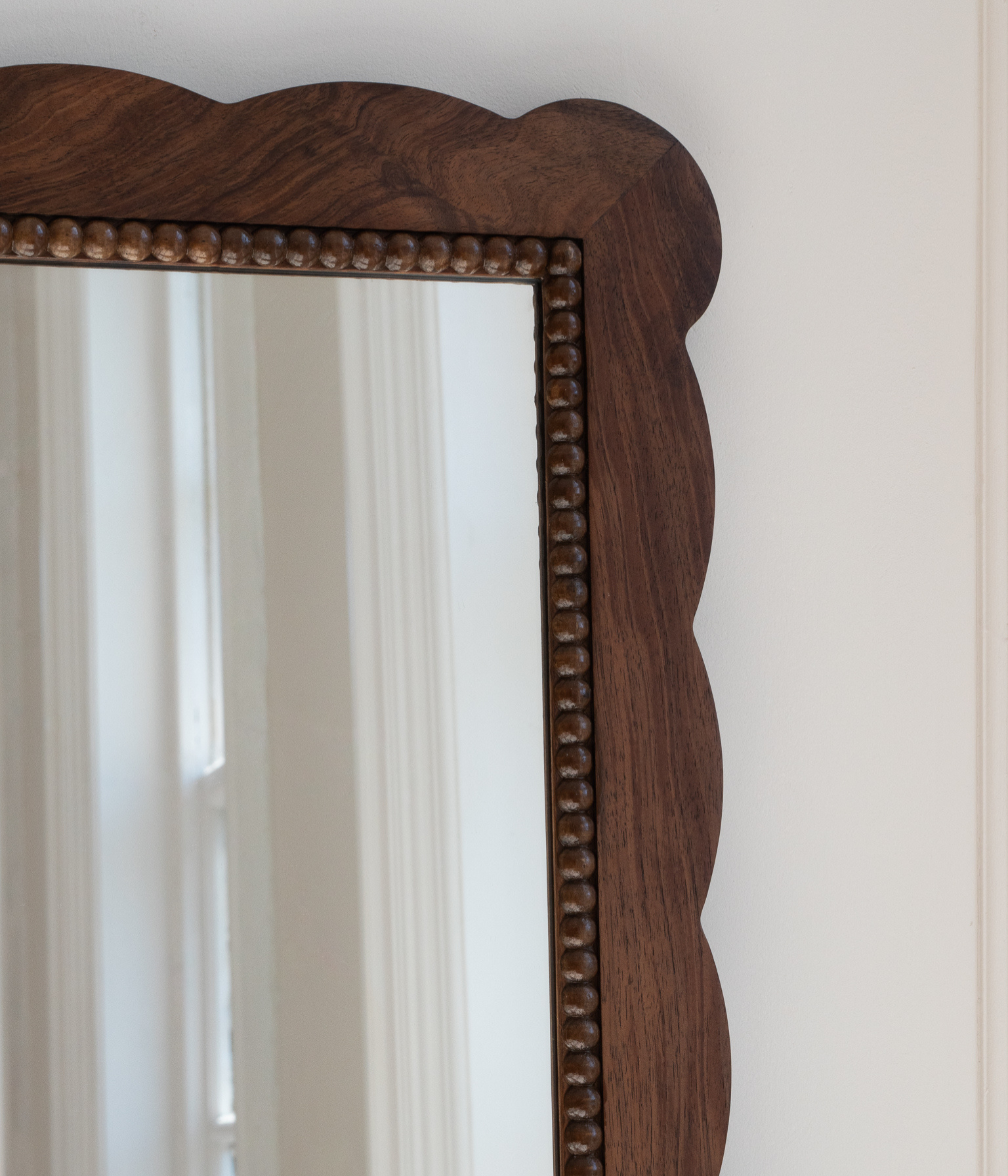 Santiago Scalloped Mirror - Medium Size | Bobbin Trim | English Walnut - Walnut Blend