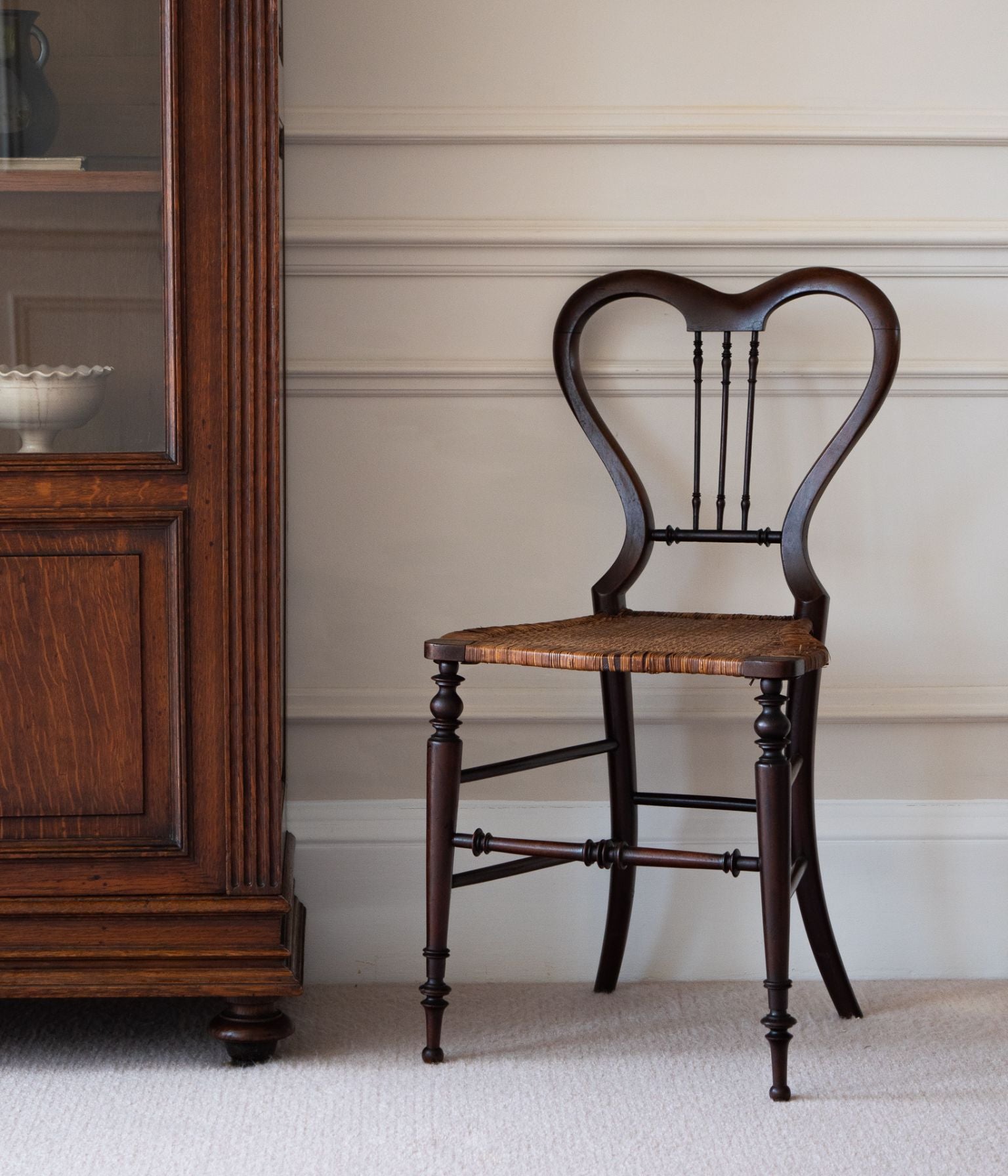 Antique Beech Heart-Back Chair with Rush Seat