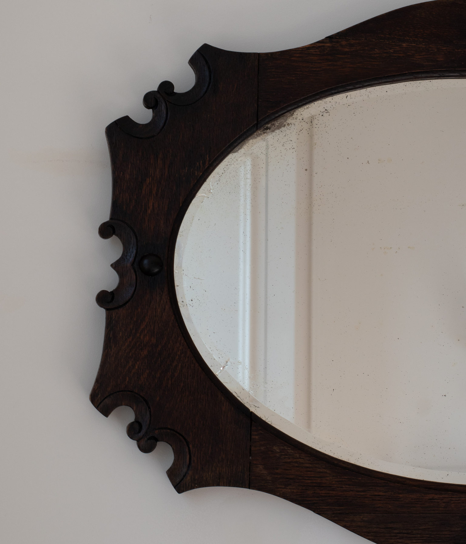 Antique Hand Carved Oak Oval Wall Mirror