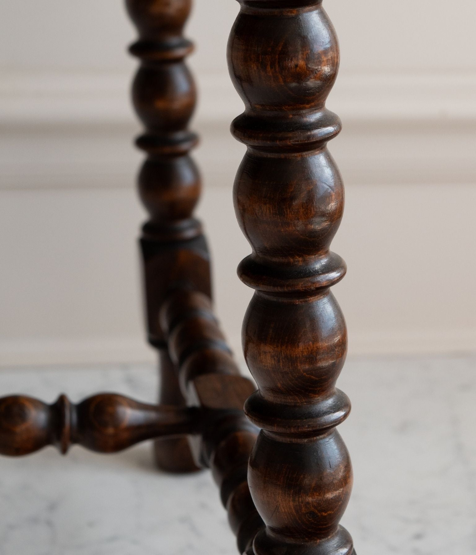 Antique Oak Bobbin Turned Footstool with a Hand Caned Seat