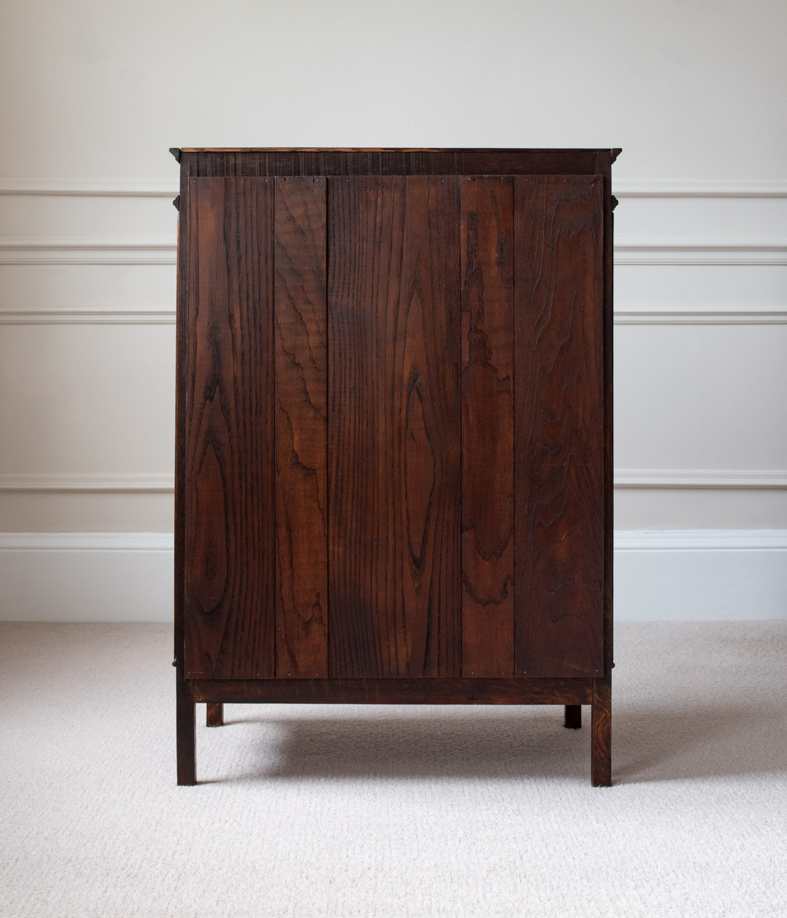 Antique Oak Display Cabinet with Original Glazing and Scalloped Apron