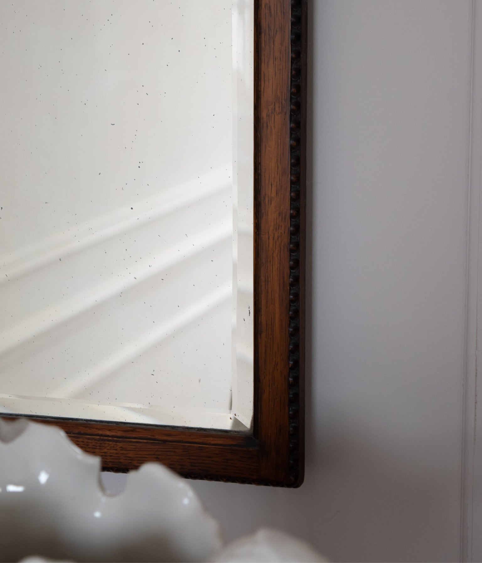 Antique Oak Wall Mirror with Chamfered Corners and Bobbin Frame