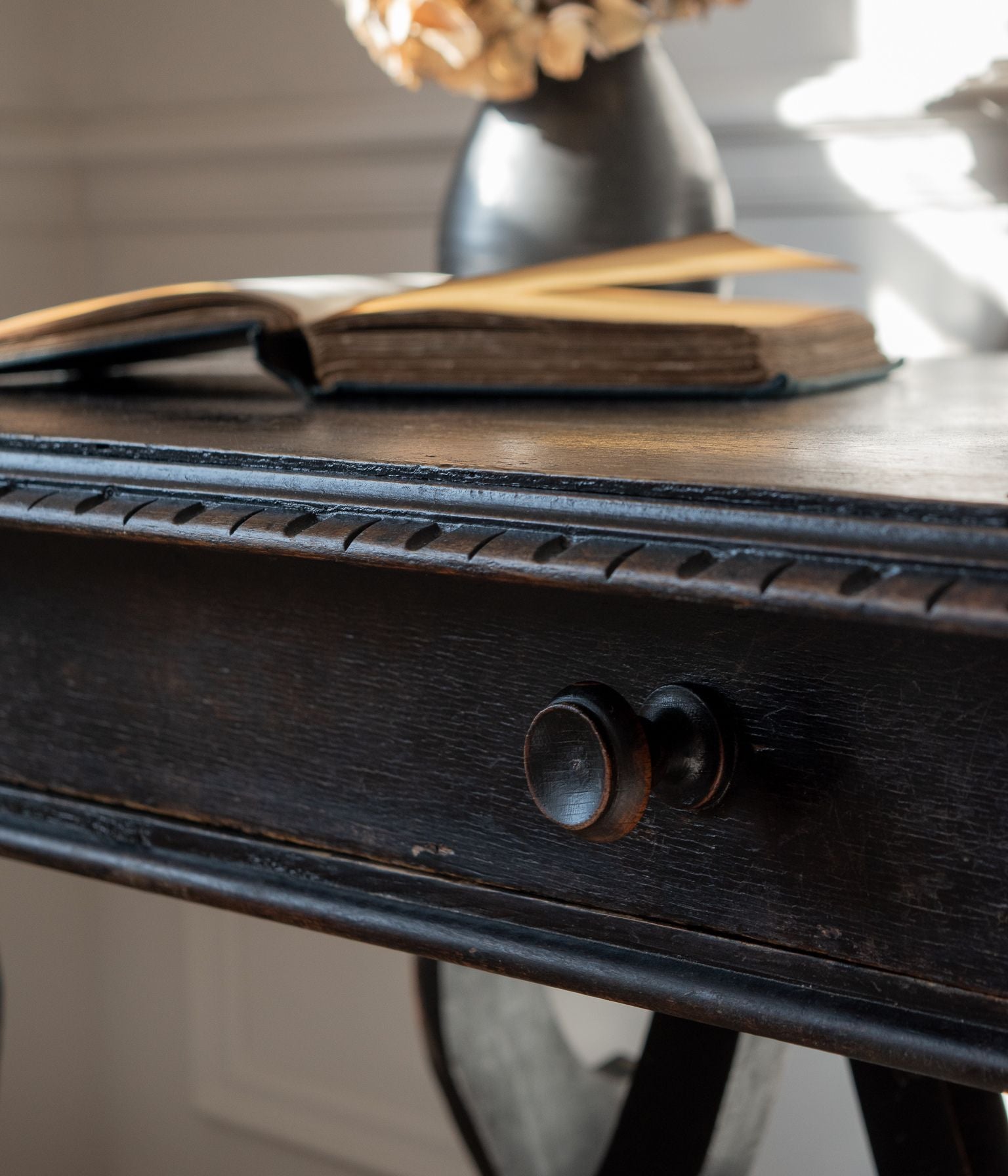 Spanish Ebonised Writing Table with Drawer, Early 20th Century