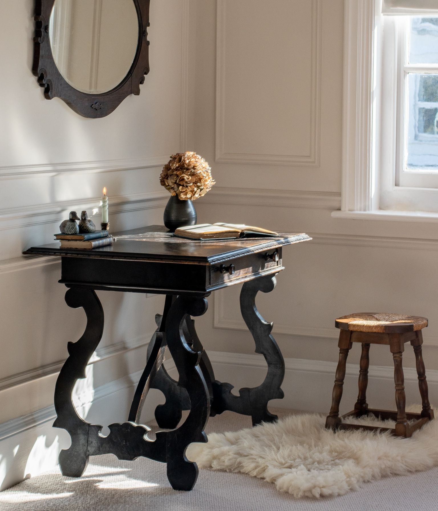 Spanish Ebonised Writing Table with Drawer, Early 20th Century