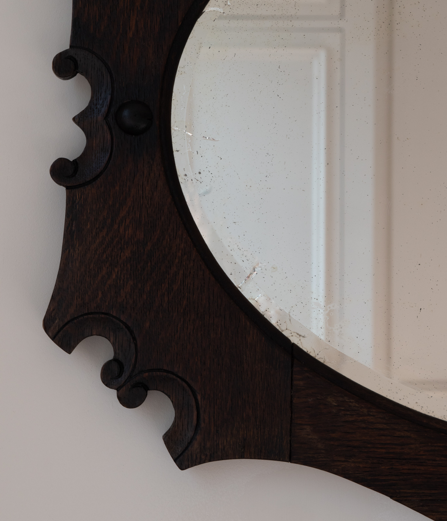 Antique Hand Carved Oak Oval Wall Mirror