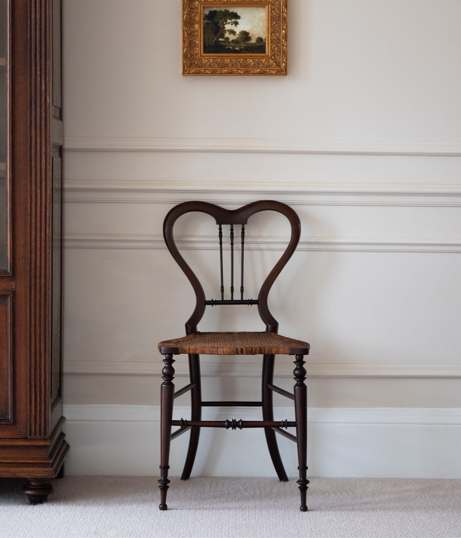 Antique Beech Heart-Back Chair with Rush Seat